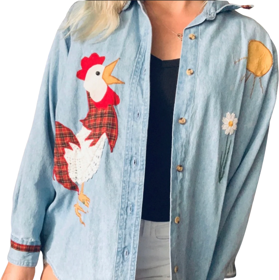 90s/00s Handmade Primitive Crochet Chicken Button Up Top By Symbol - Image 2
