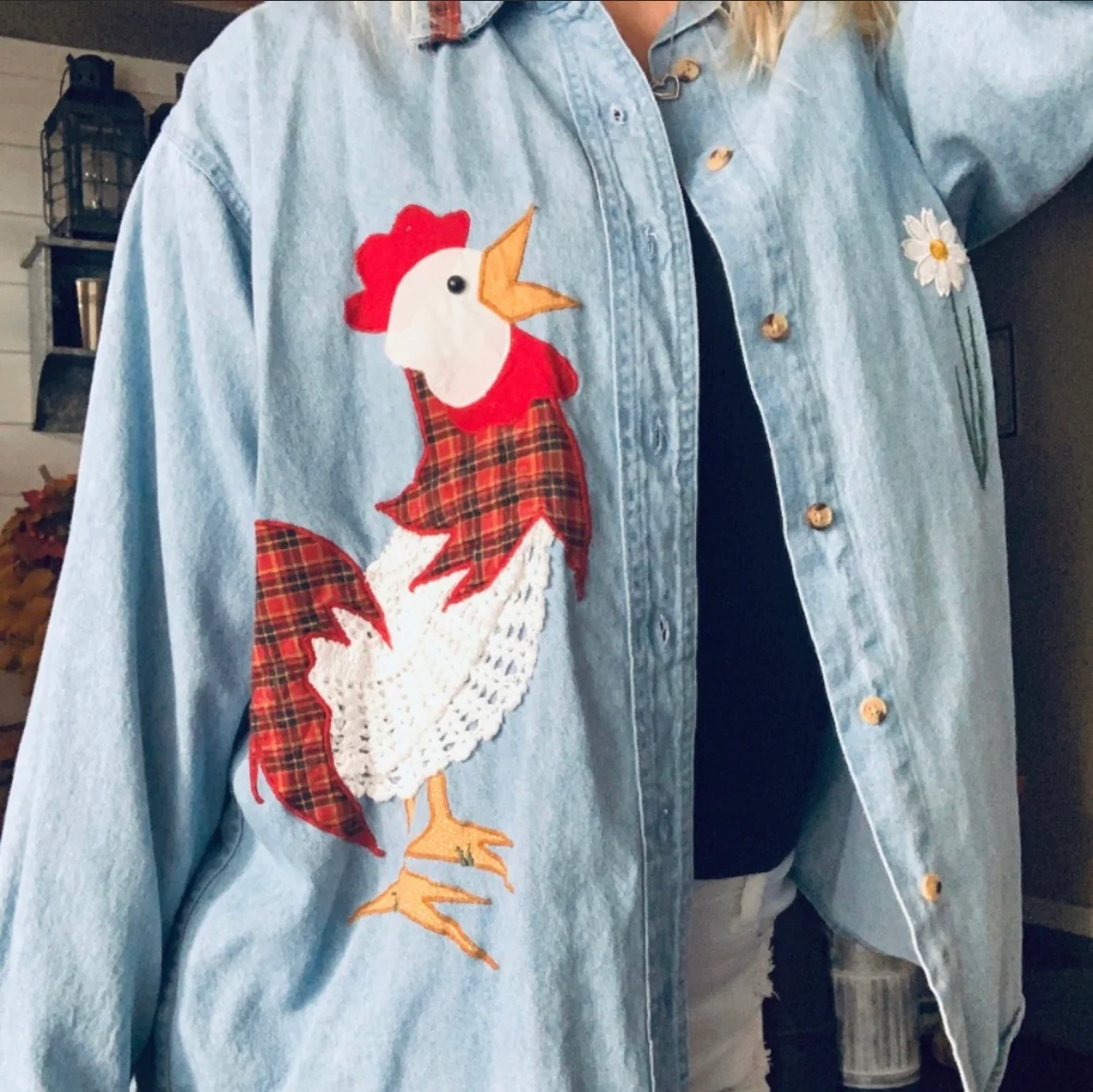 90s/00s Handmade Primitive Crochet Chicken Button Up Top By Symbol - Image 3