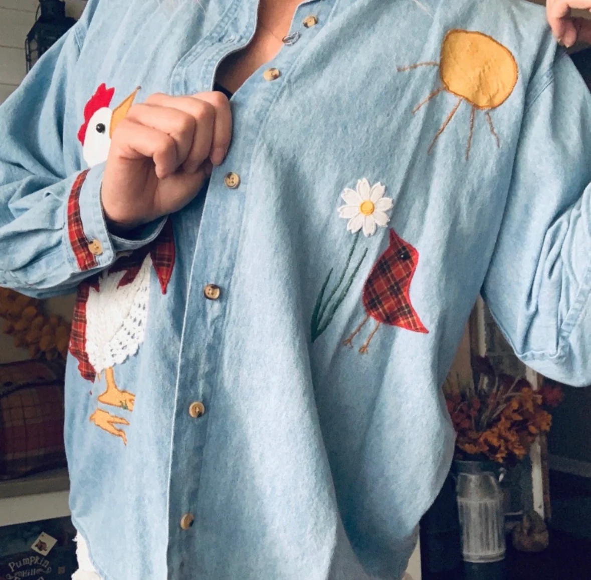 90s/00s Handmade Primitive Crochet Chicken Button Up Top By Symbol - Image 4