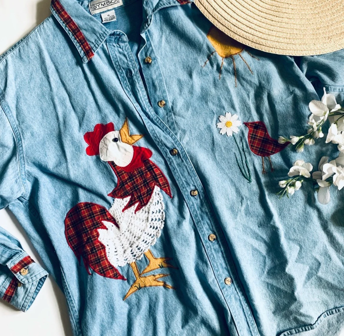 90s/00s Handmade Primitive Crochet Chicken Button Up Top By Symbol - Image 5