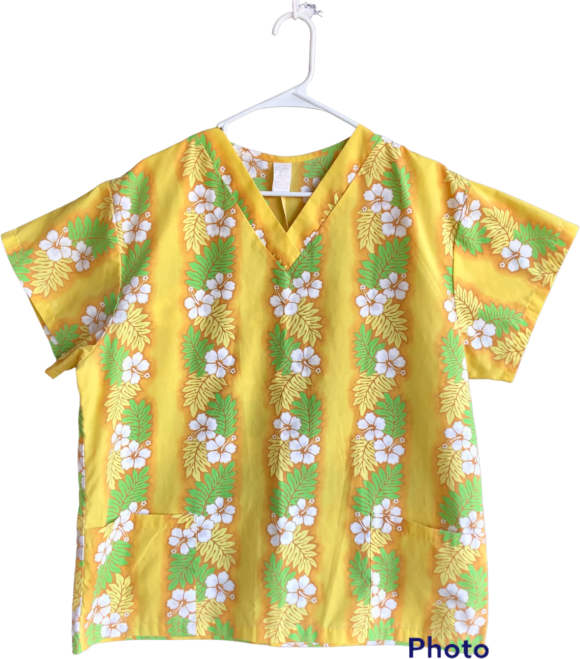 90s/00s Hawaiian Short Sleeve V-neck Scrub Shirt By Local Design