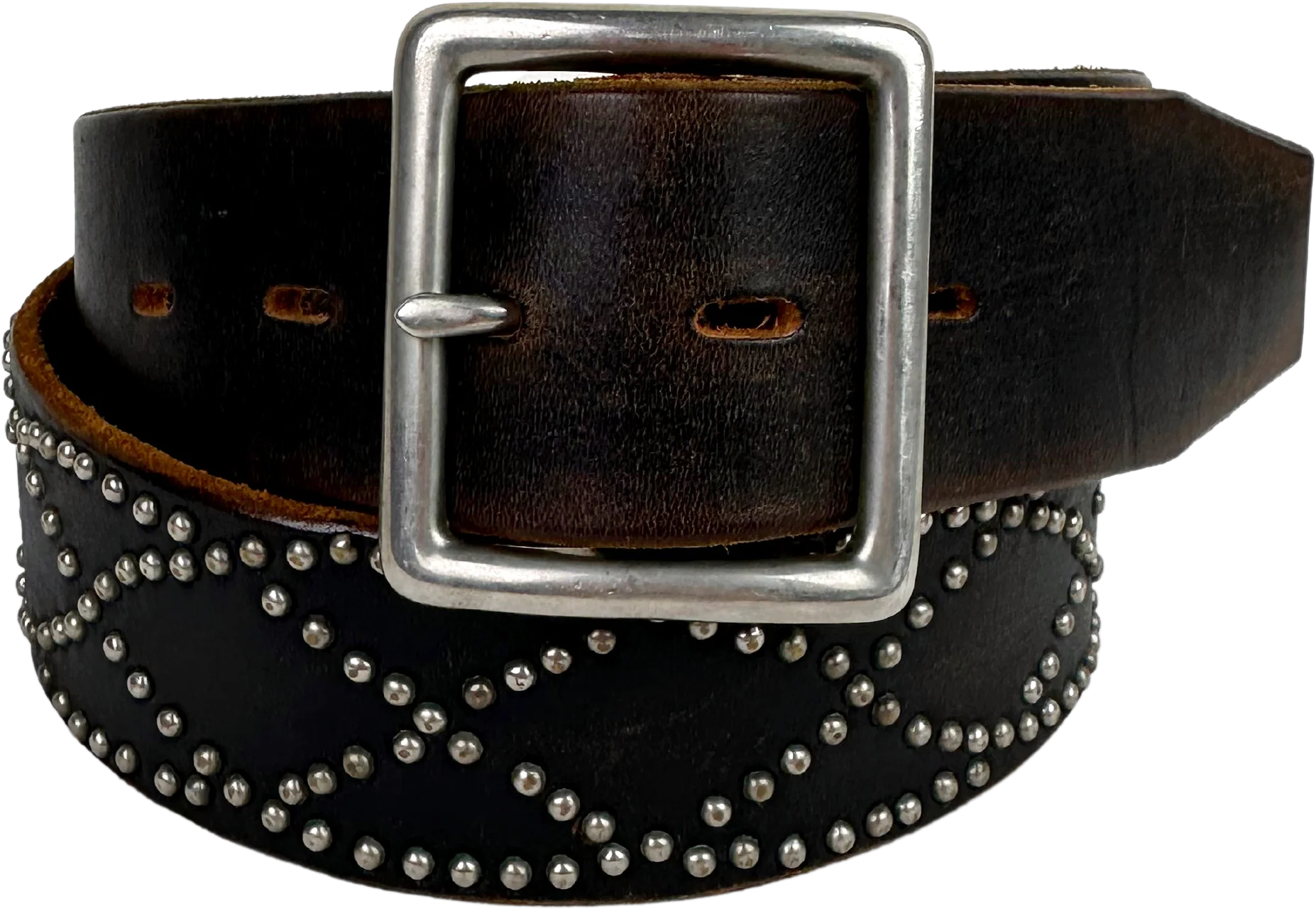 90s/00s Htc Brown Leather Studded Belt By Hollywood Trading Company