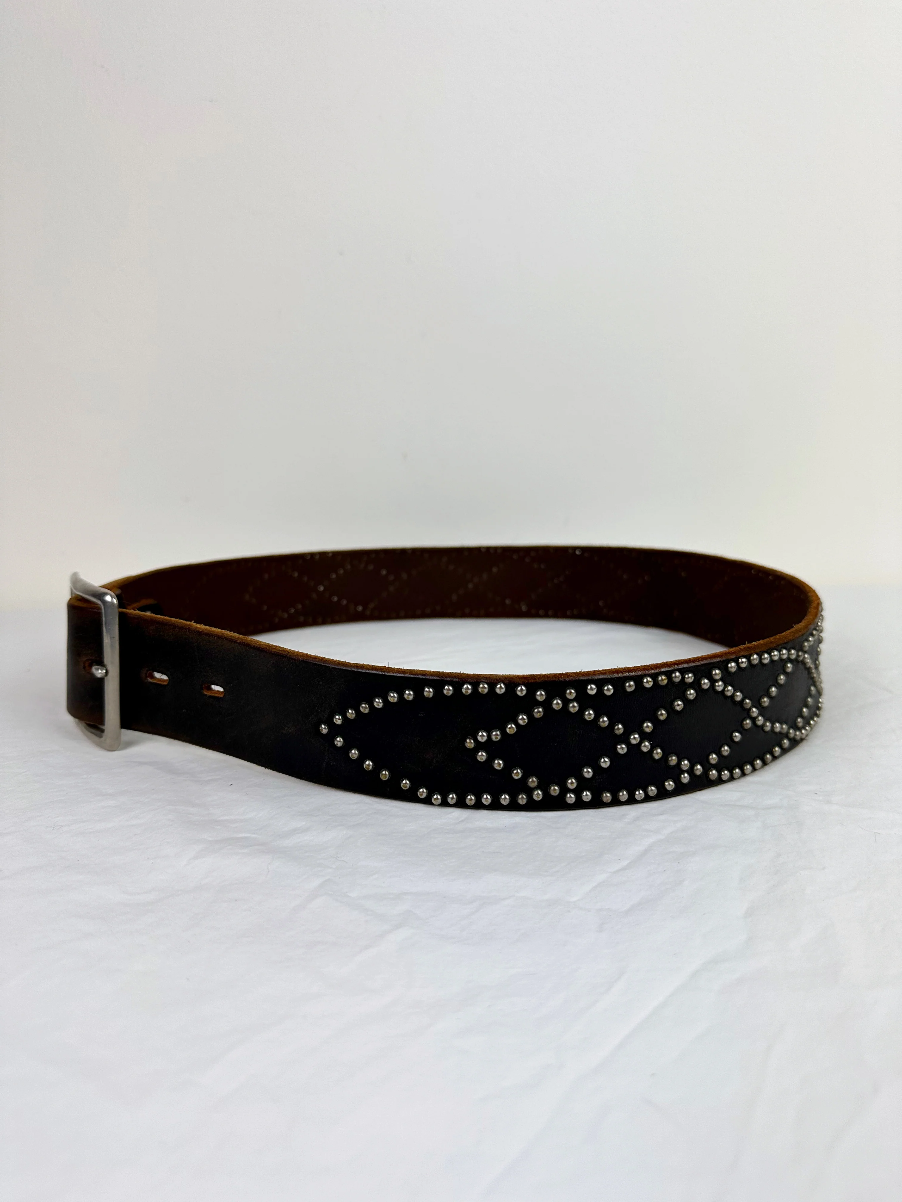 90s/00s Htc Brown Leather Studded Belt By Hollywood Trading Company - Image 10