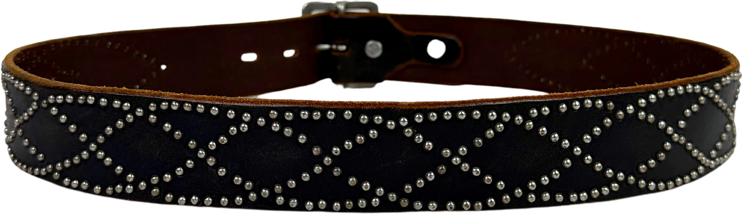 90s/00s Htc Brown Leather Studded Belt By Hollywood Trading Company - Image 2