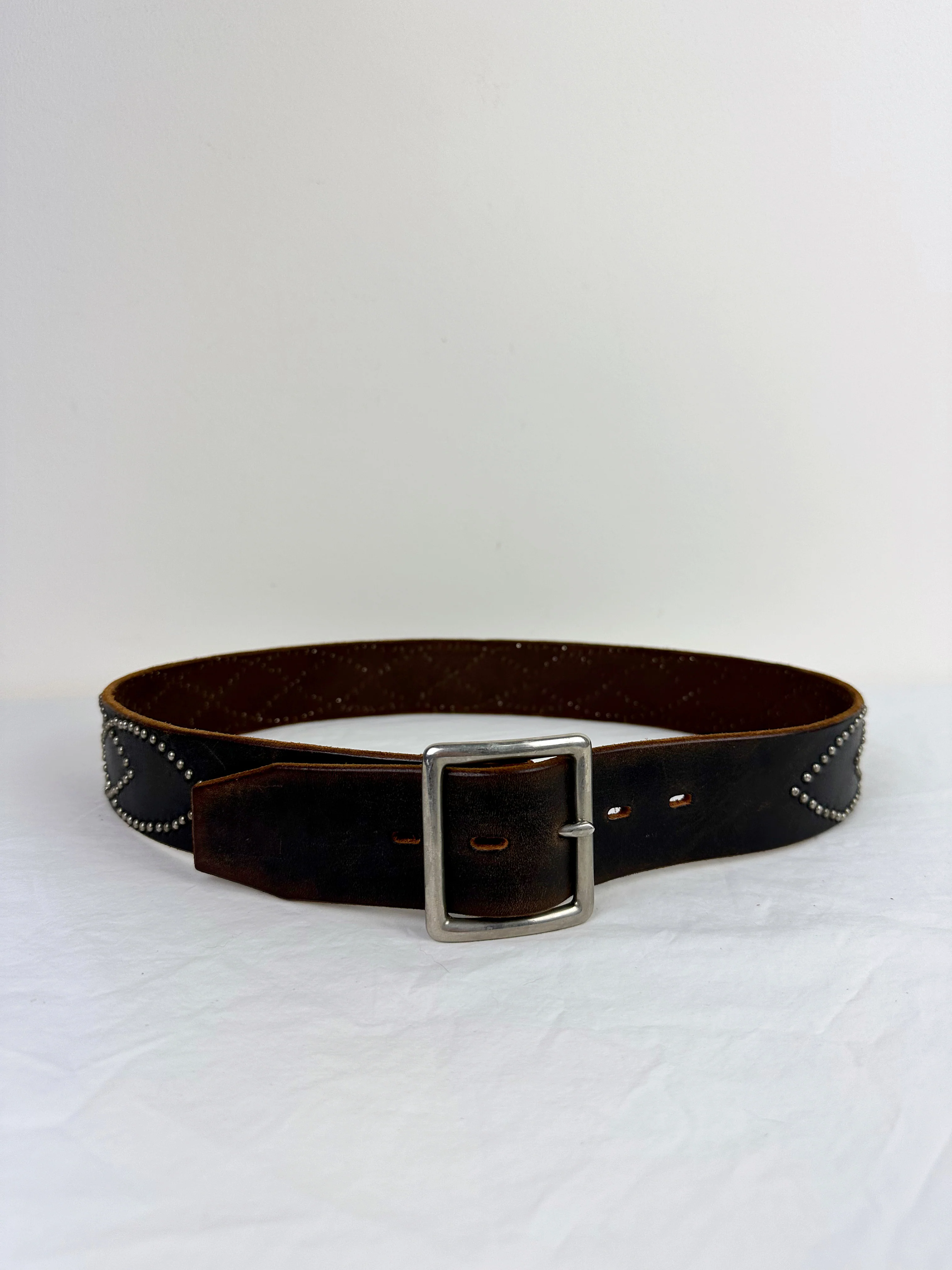 90s/00s Htc Brown Leather Studded Belt By Hollywood Trading Company - Image 3