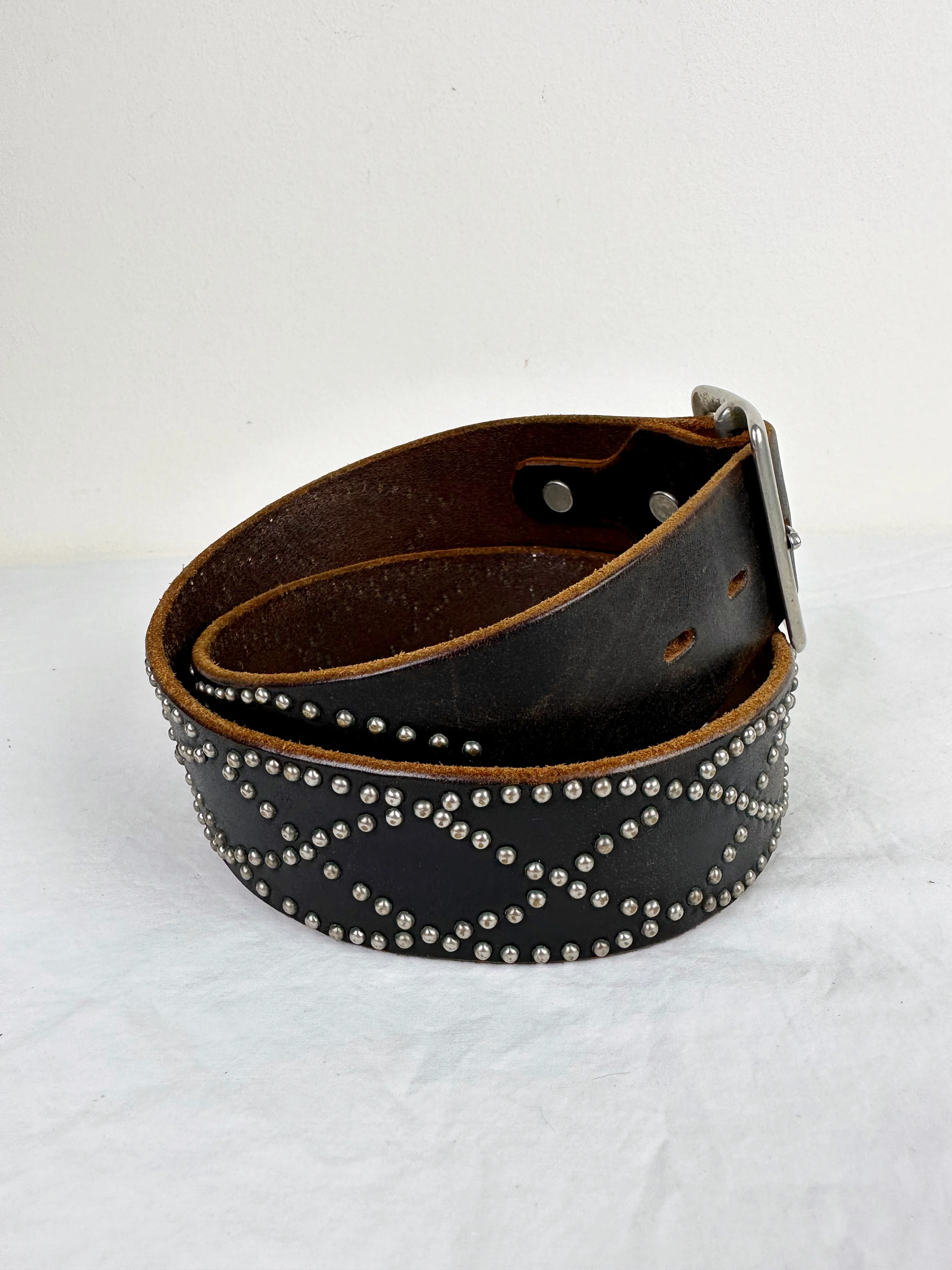 90s/00s Htc Brown Leather Studded Belt By Hollywood Trading Company - Image 5