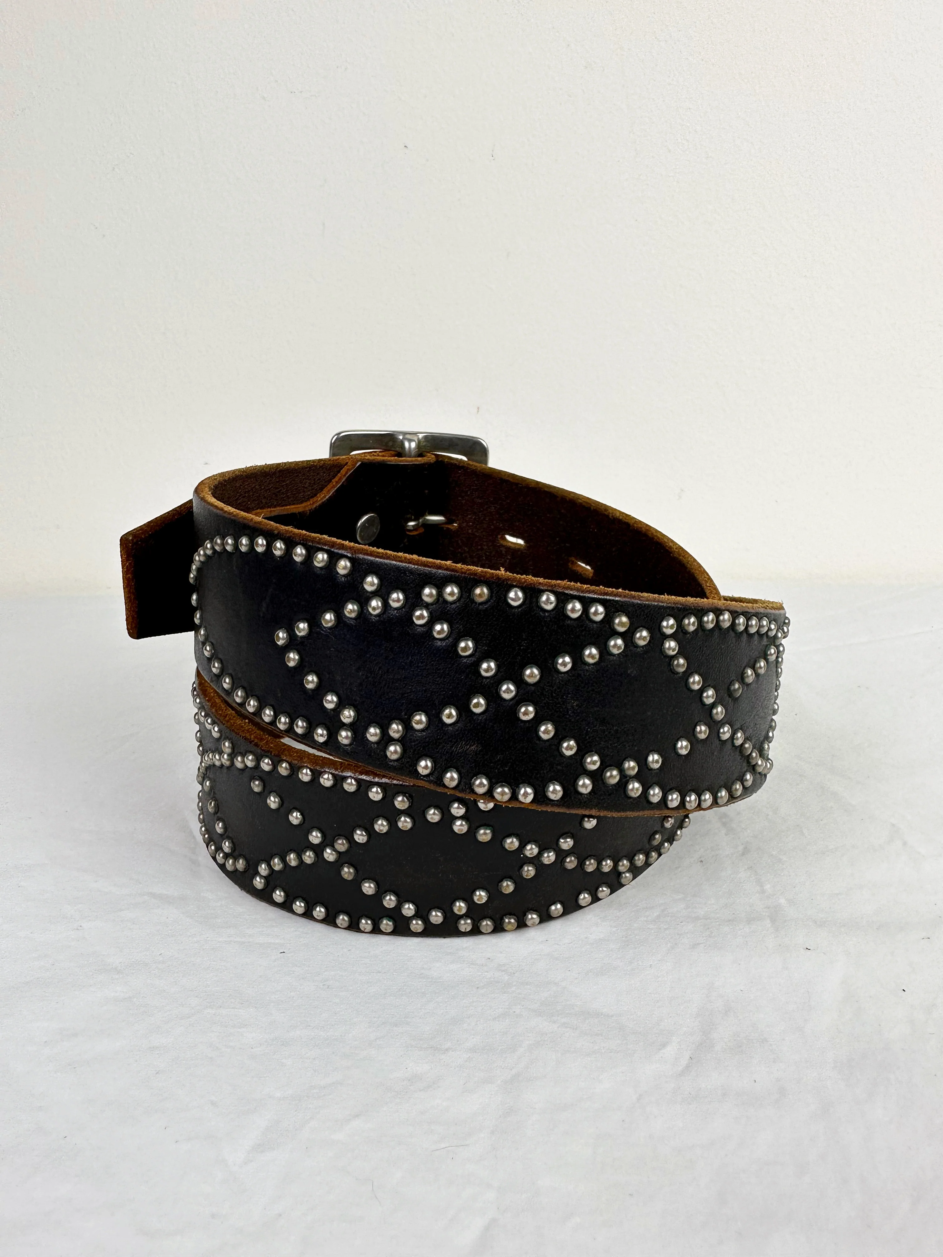 90s/00s Htc Brown Leather Studded Belt By Hollywood Trading Company - Image 9