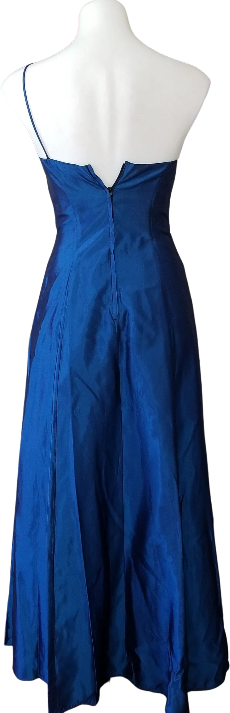 90s/00s Iridescent Blue Taffeta One Shoulder A-line Gown By La Glo - Image 2
