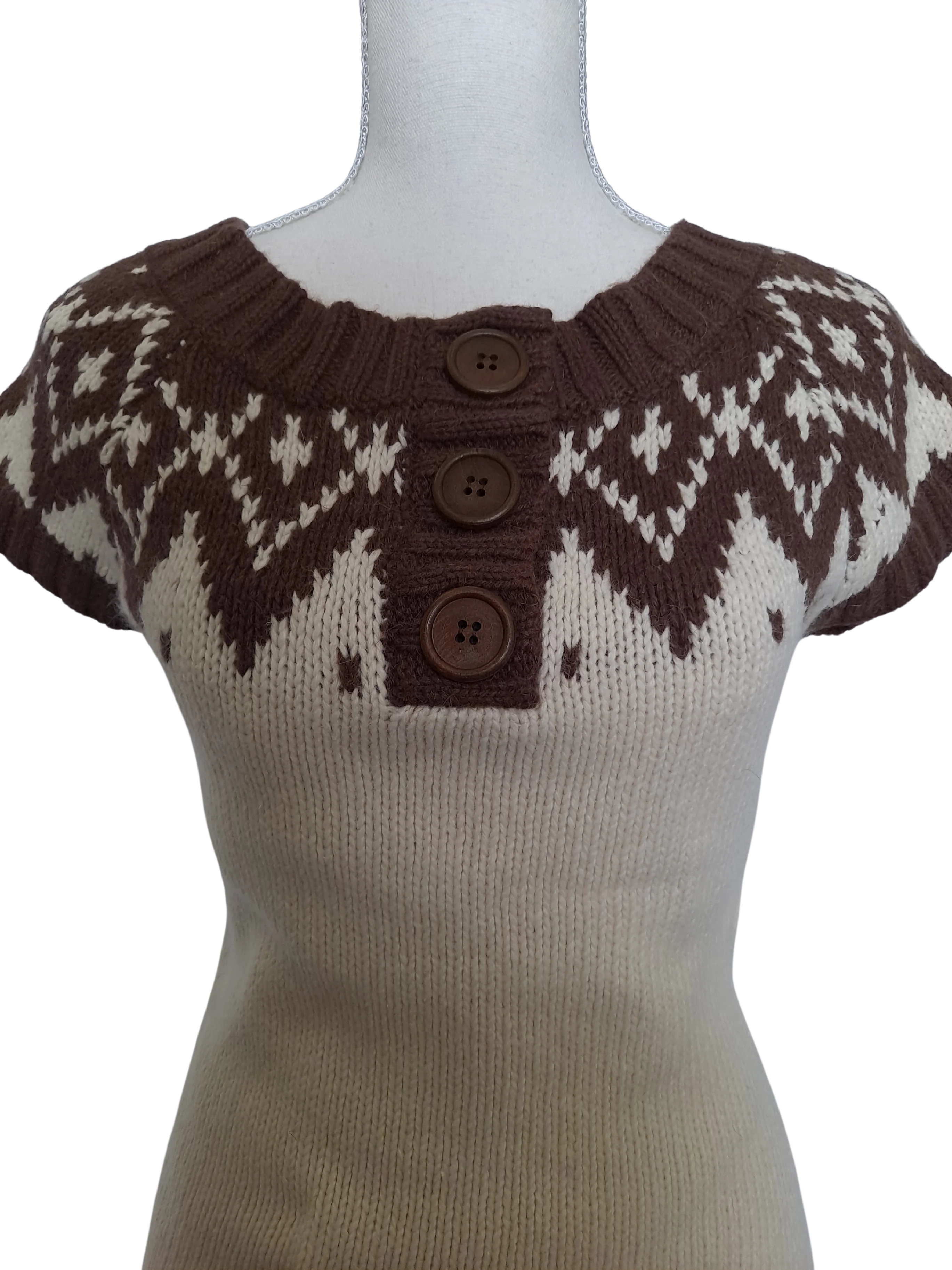 90s/00s Ivory Fair Isle Short Sleeve Sweater Tunic By Delias - Image 6