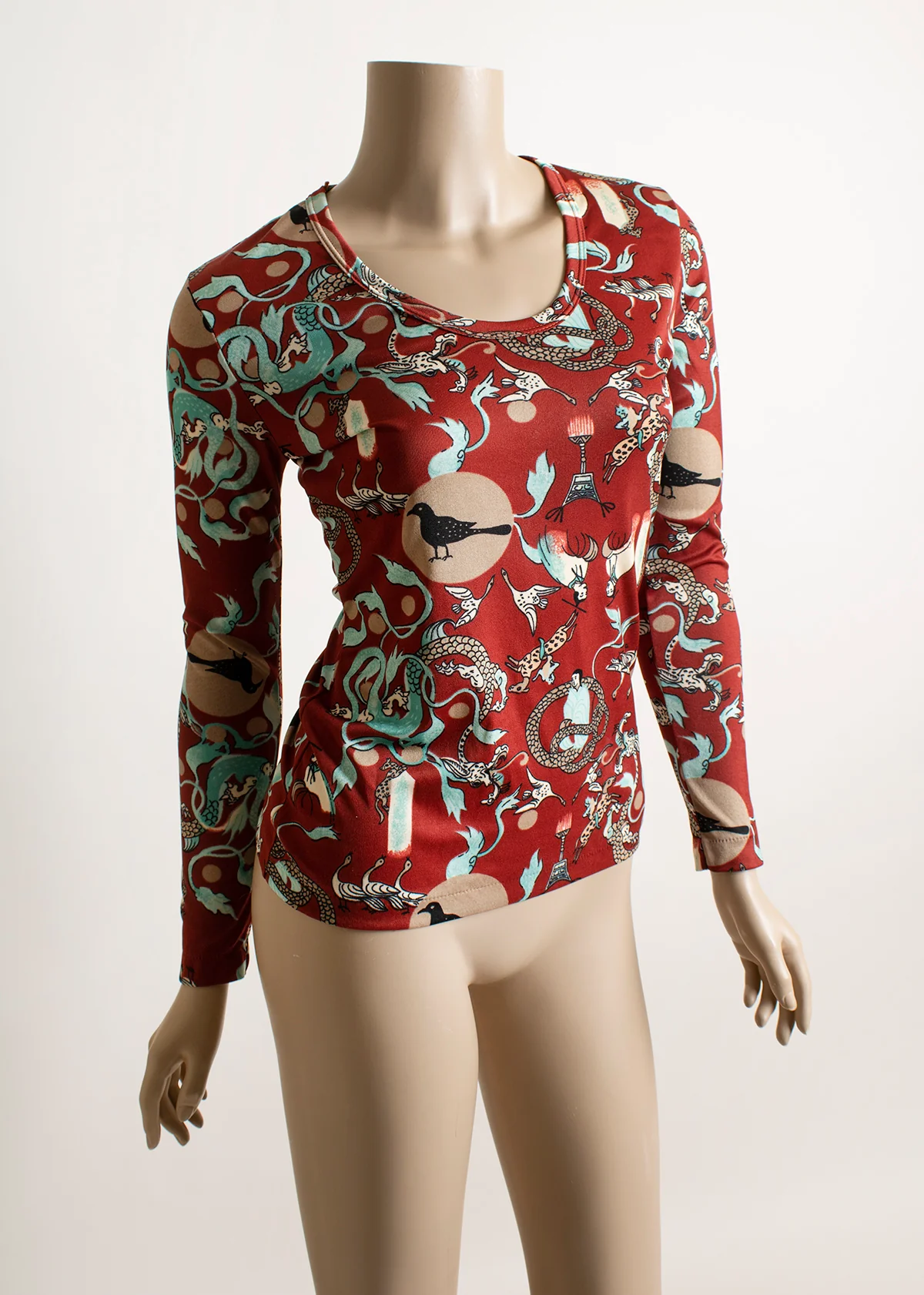 90s/00s Novelty Print Top Blouse Dragon - Image 5