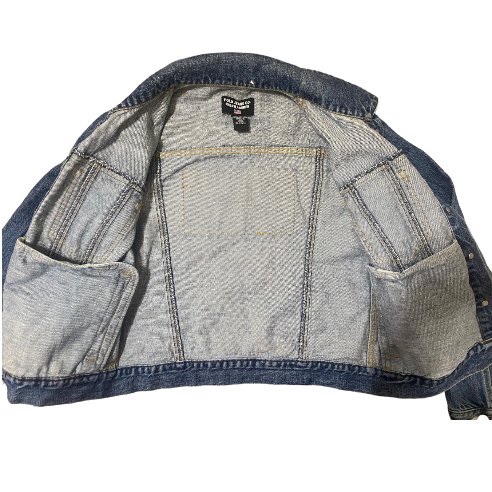 90s/00s Jean Jacket Sz M Usa Flag Patch Denim Rl By Polo Jeans Co. Ralph Lauren - Image 10