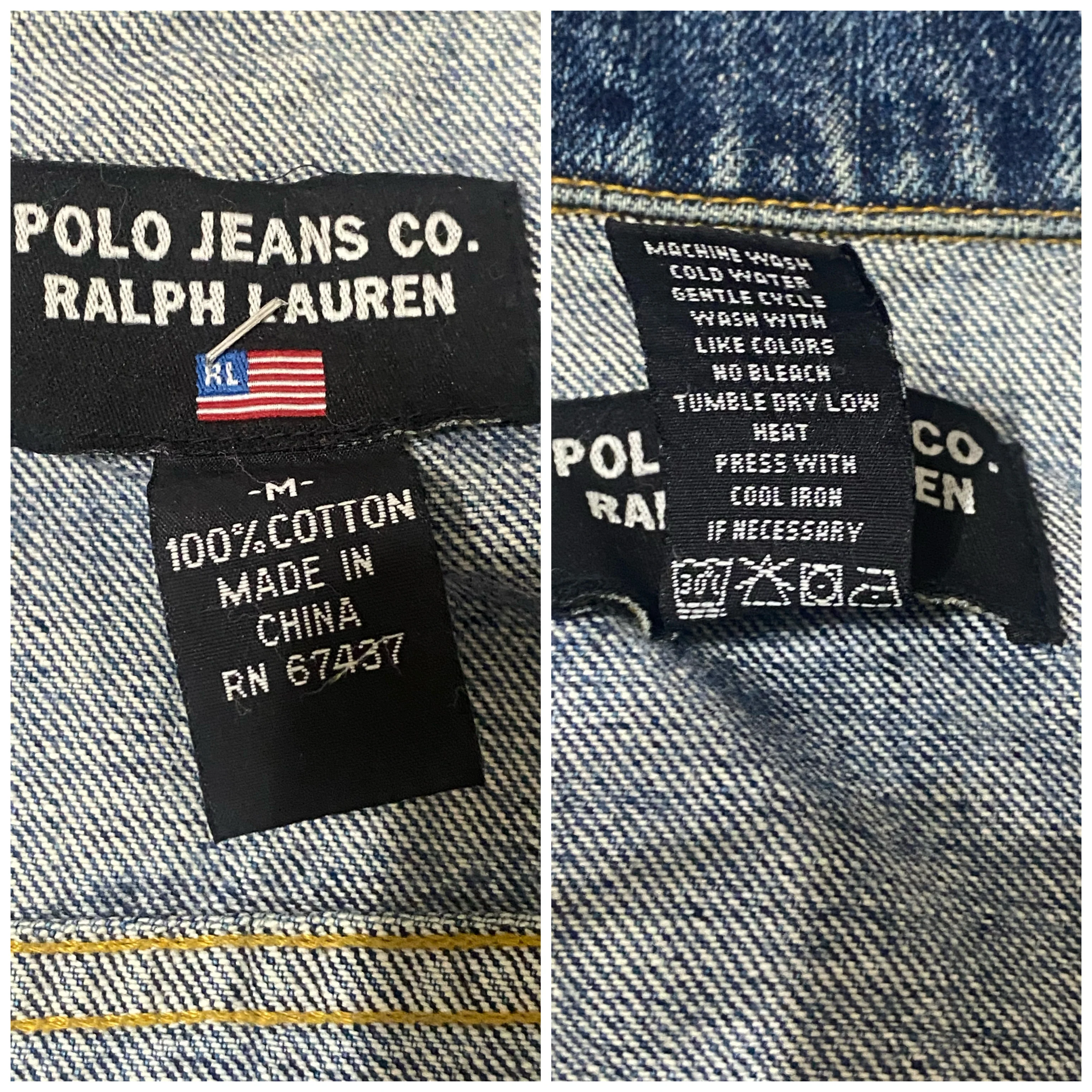 90s/00s Jean Jacket Sz M Usa Flag Patch Denim Rl By Polo Jeans Co. Ralph Lauren - Image 5