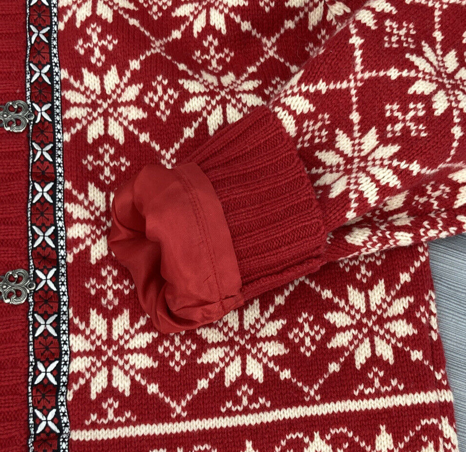 90s/00s Lambswool Red White Snowflake Cardigan Ski Sweater By Casual Corner - Image 9