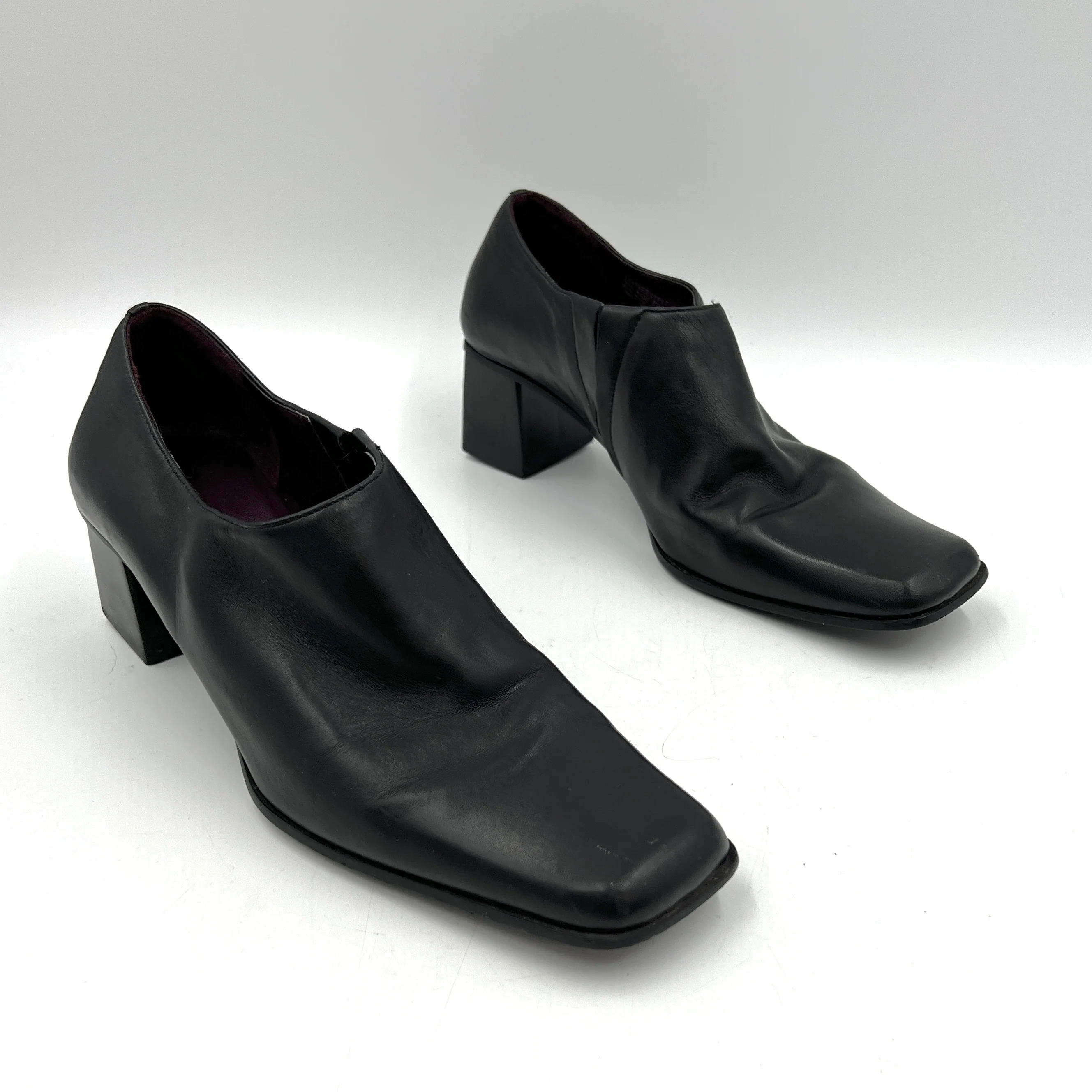 90s/00s Leather Pump Black Block Heel Square Toe Modern By Nine West - Image 3