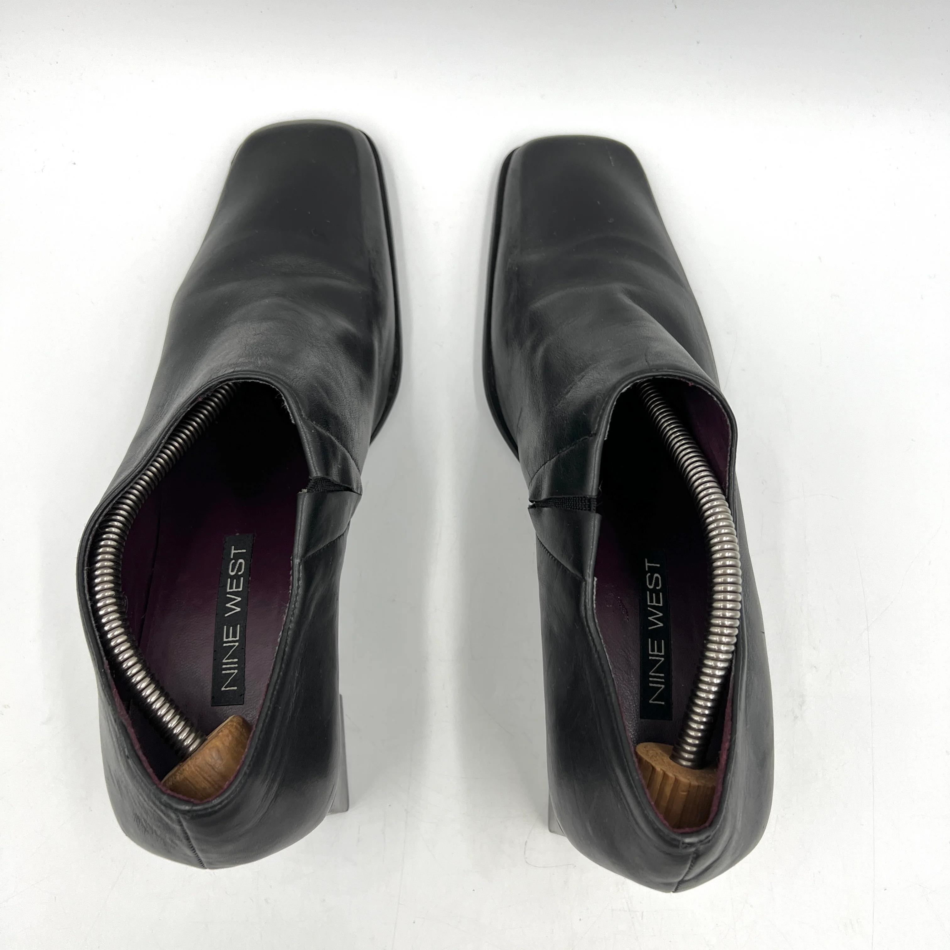 90s/00s Leather Pump Black Block Heel Square Toe Modern By Nine West - Image 6