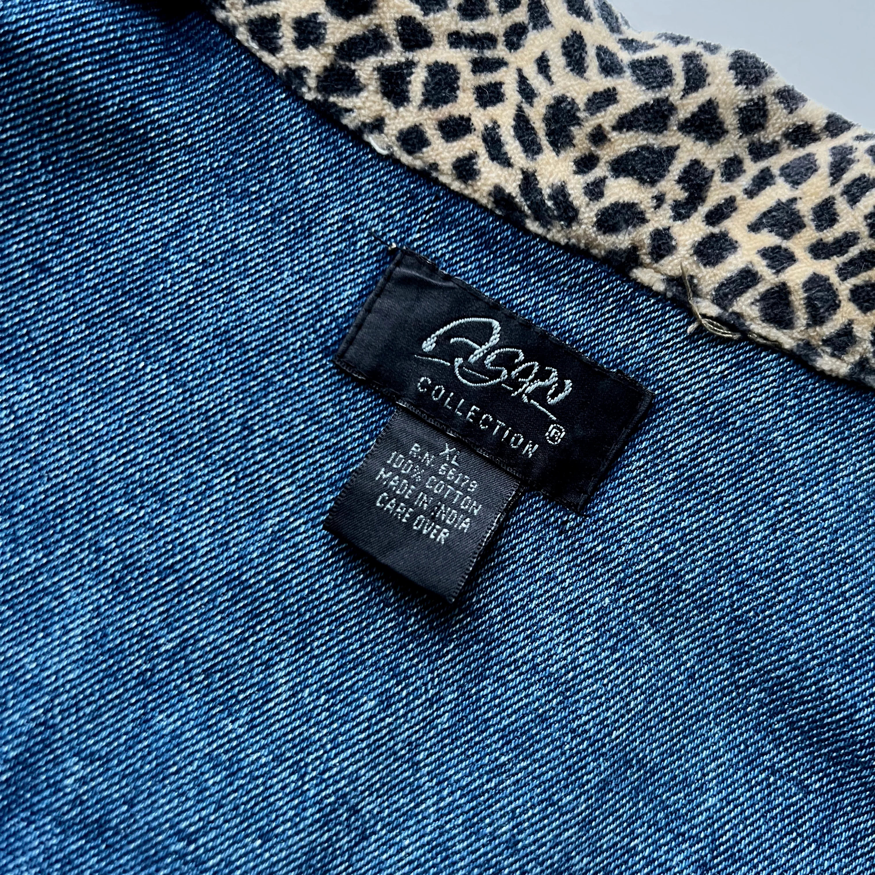 90s/00s Leopard Trim Denim Jacket By Agan Collection - Image 4
