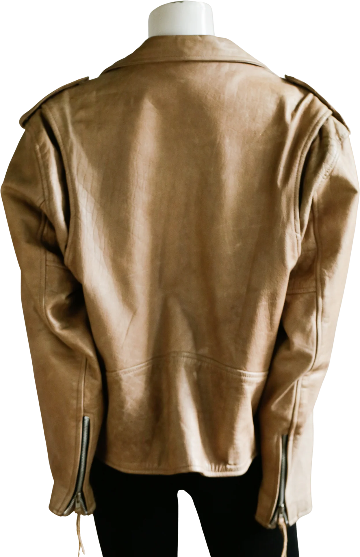 90s/00s Light Camel Beige Zipper Detail Motorcycle Jacket By Echt - Image 2