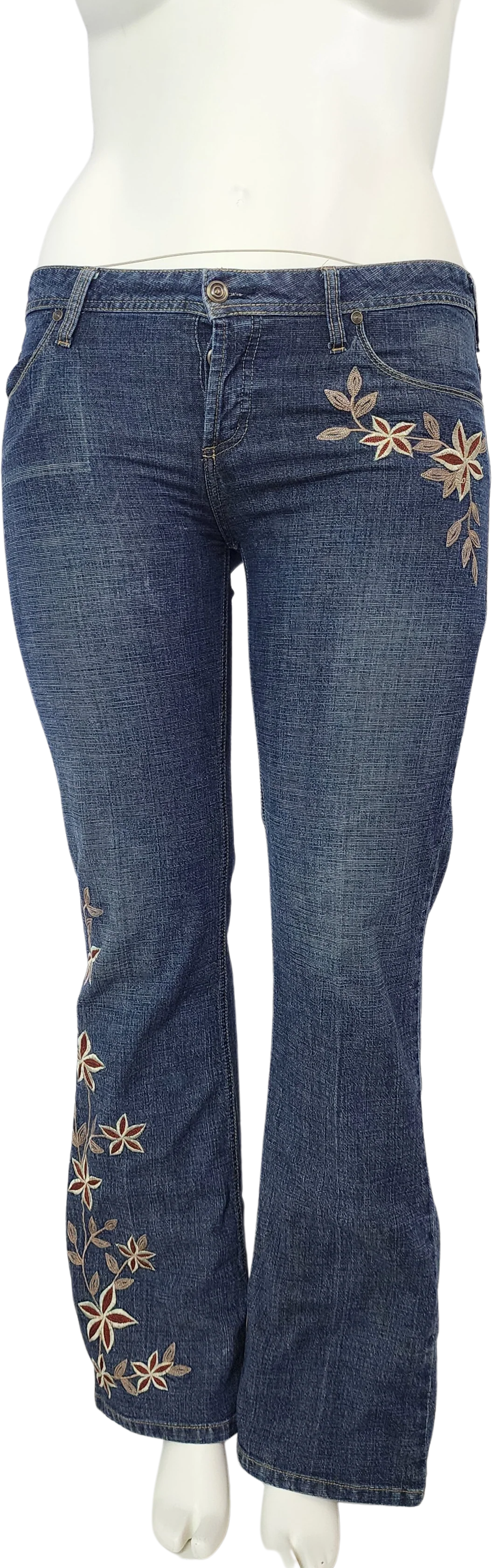 90s/00s Low Rise Embroidered Flared Stretch Jeans