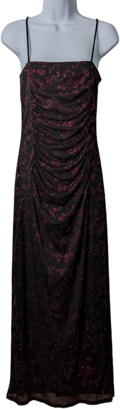 90s/00s Maxi Slip Dress Black With Pink Glitter Design By Taboo