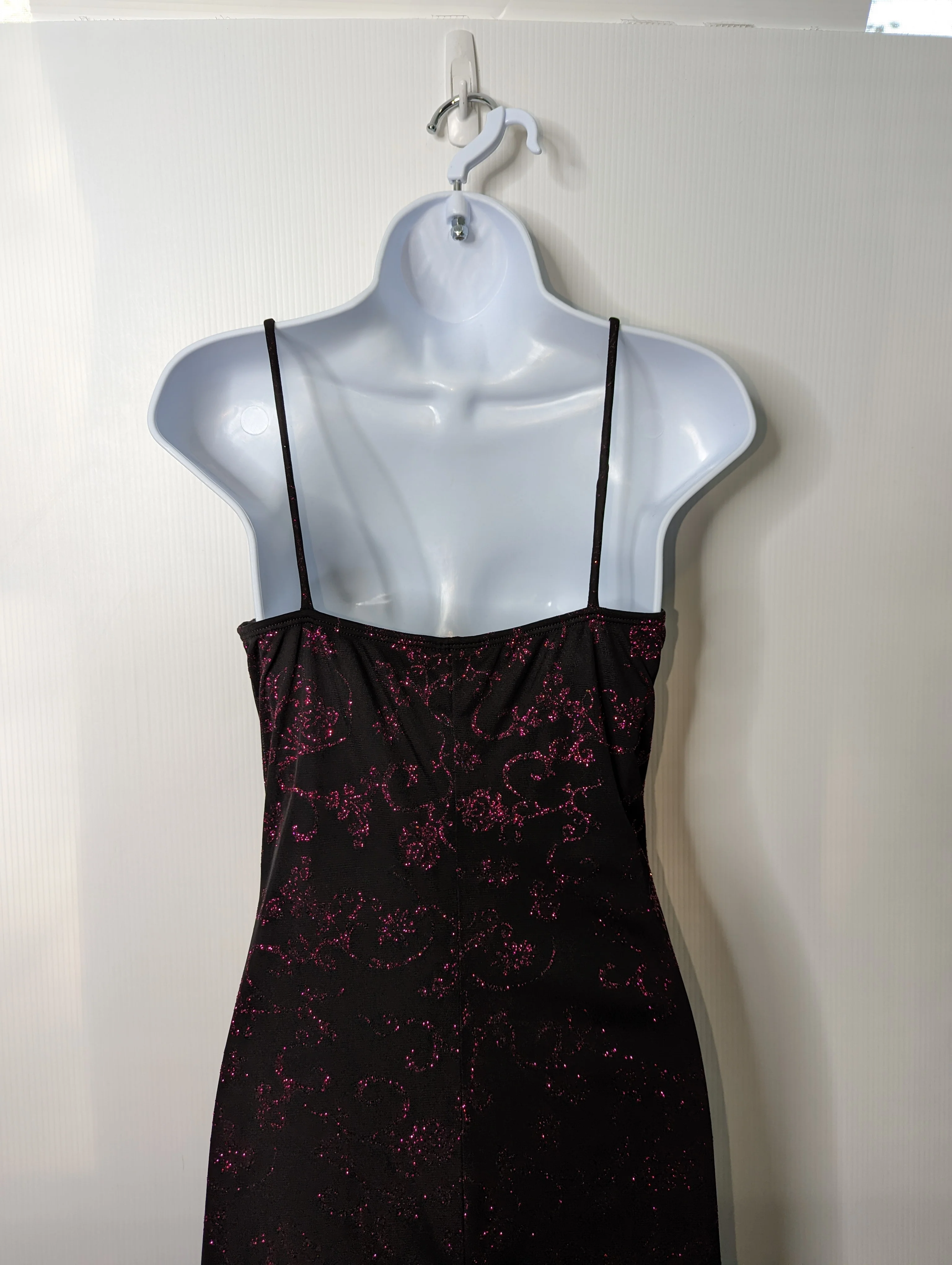 90s/00s Maxi Slip Dress Black With Pink Glitter Design By Taboo - Image 8