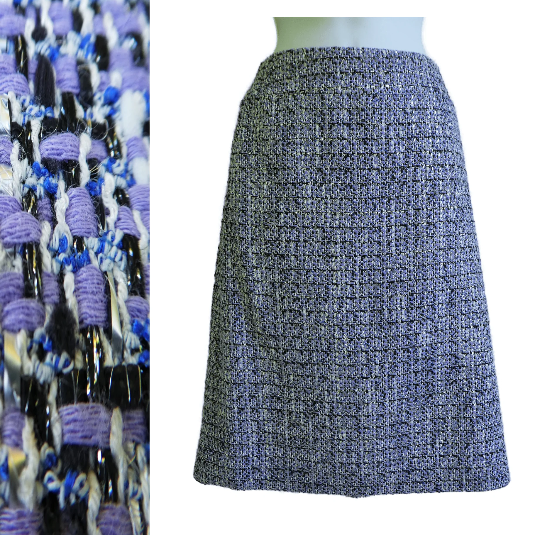 90s/00s Metallic Weave Career Skirt Designer Zip Back 8 By Carlisle - Image 4