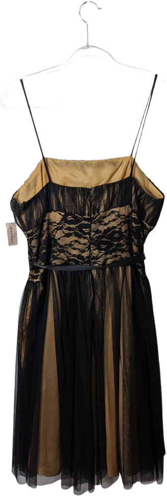 90s/00s Midi Dress Fit And Flare Black Tulle Lace Tan By Dressbarn Collection - Image 2