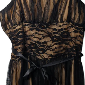 90s/00s Midi Dress Fit And Flare Black Tulle Lace Tan By Dressbarn Collection - Image 3