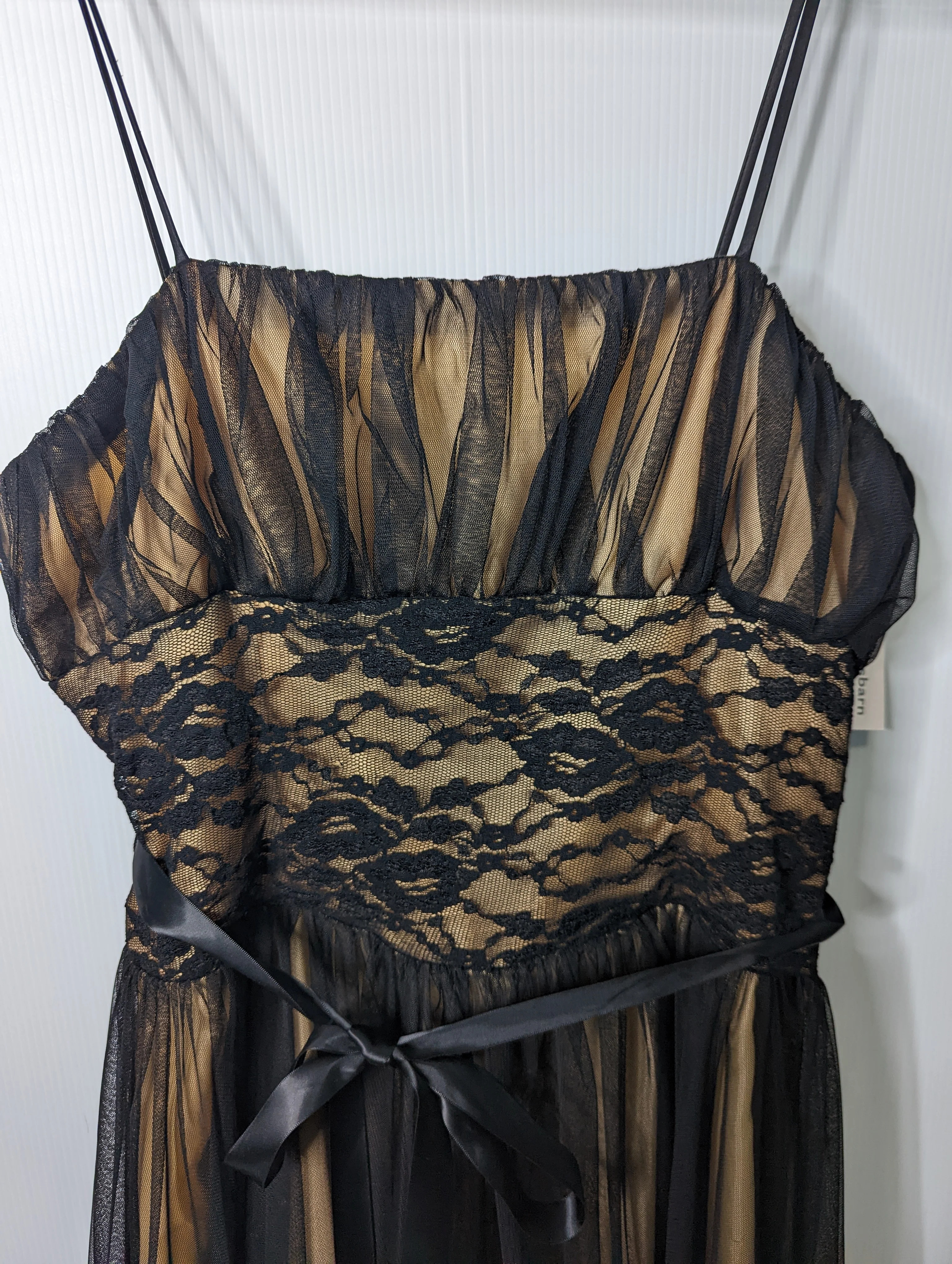 90s/00s Midi Dress Fit And Flare Black Tulle Lace Tan By Dressbarn Collection - Image 4