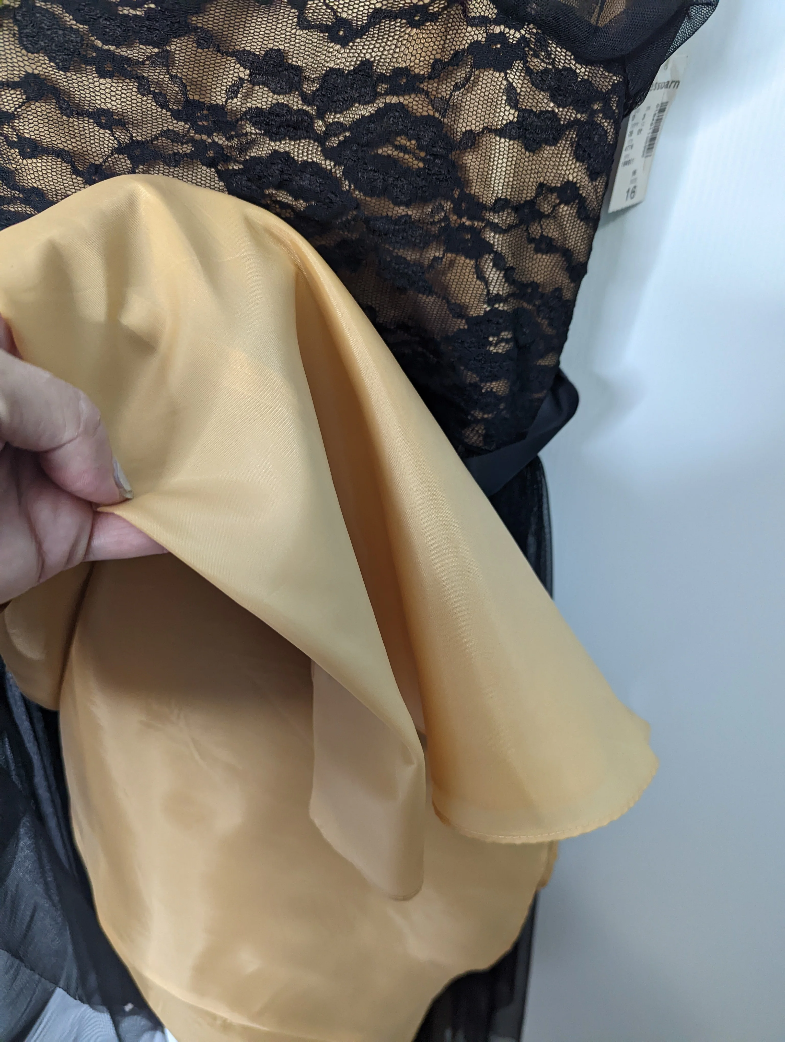 90s/00s Midi Dress Fit And Flare Black Tulle Lace Tan By Dressbarn Collection - Image 7