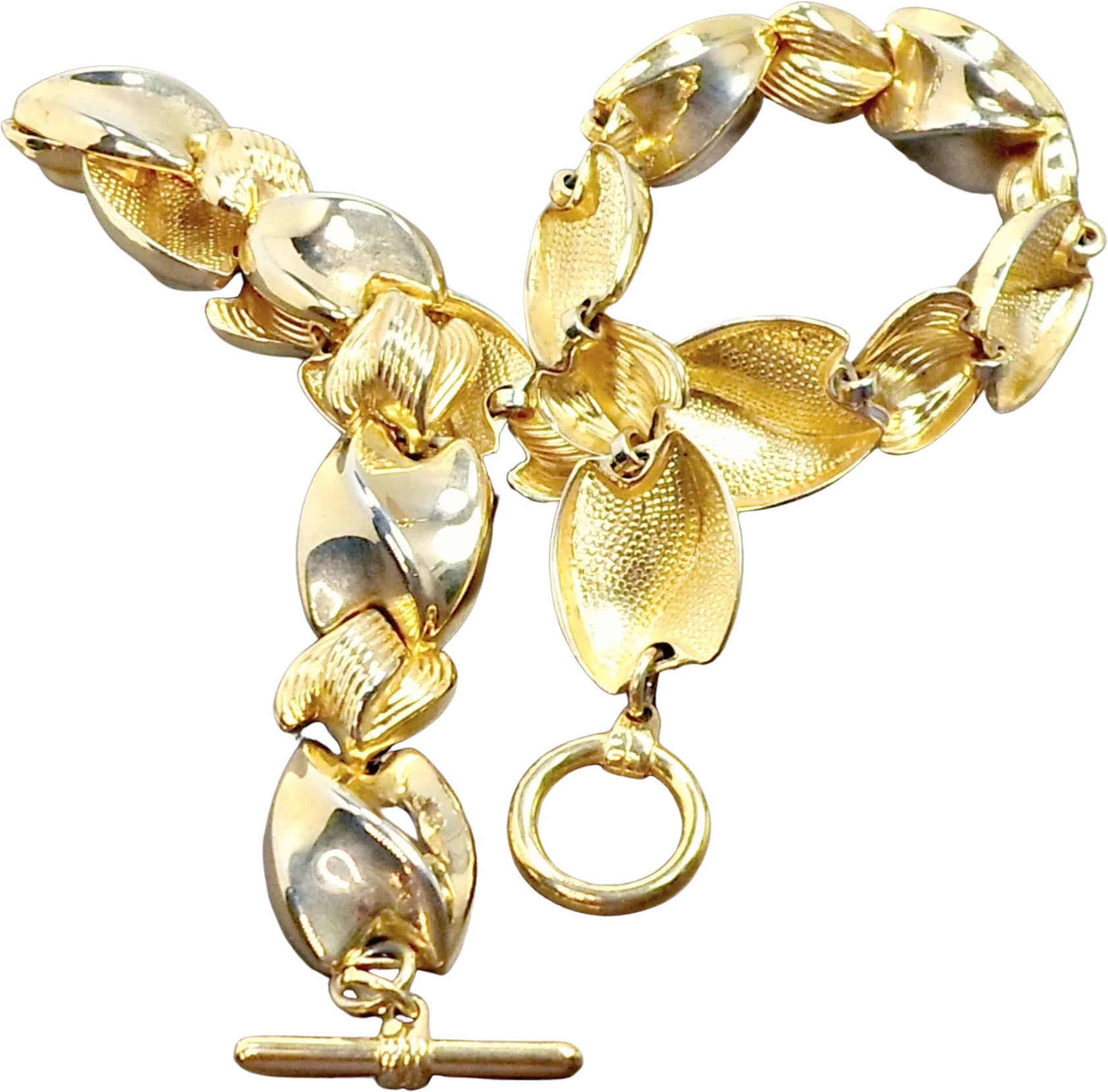 90s/00s Necklace Shiny Ribbed Goldtone Links - Image 2