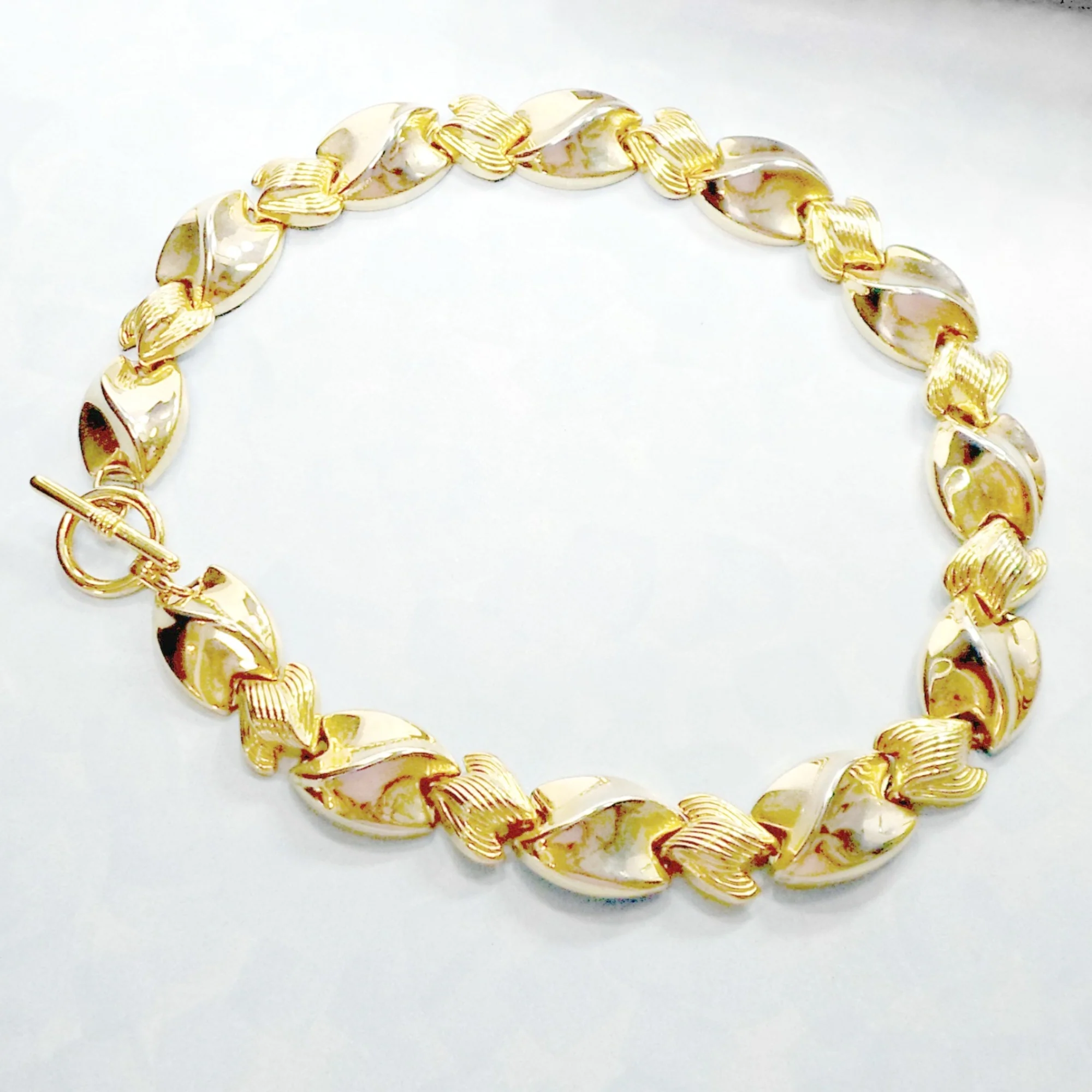 90s/00s Necklace Shiny Ribbed Goldtone Links - Image 3