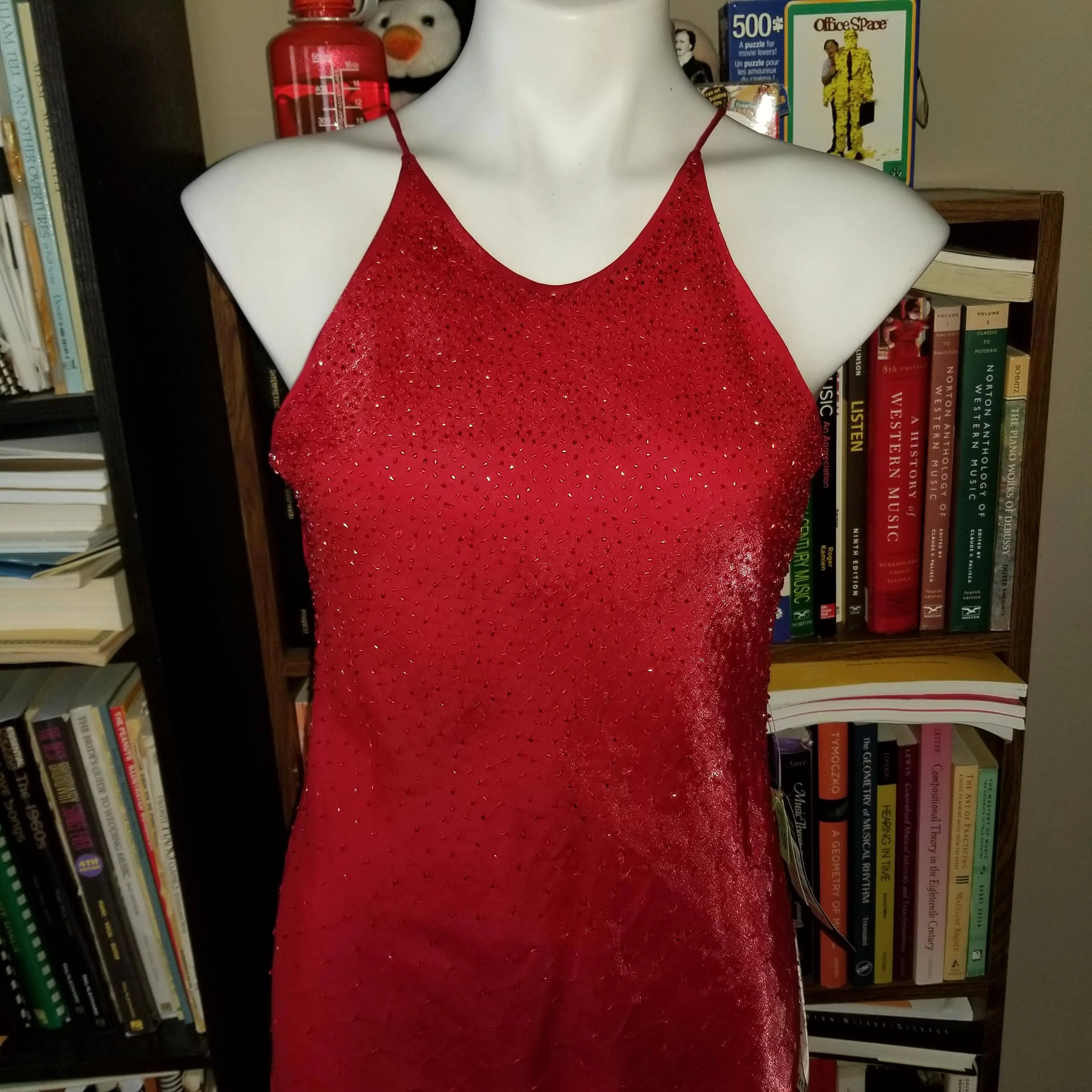 90s/00s Nwt Bias Cut Red Beaded Shimmer Gown With Shawl By Nightway - Image 3