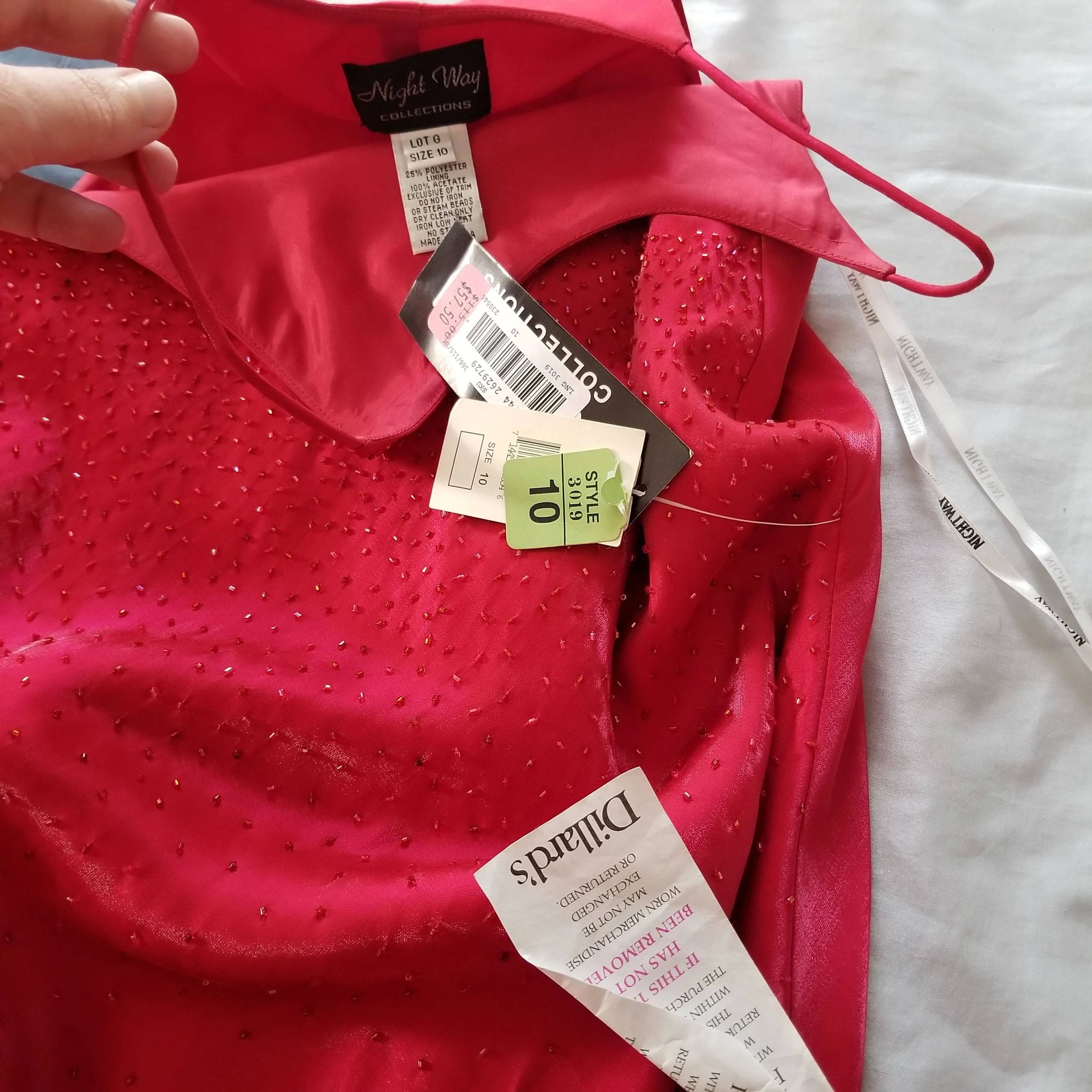 90s/00s Nwt Bias Cut Red Beaded Shimmer Gown With Shawl By Nightway - Image 4