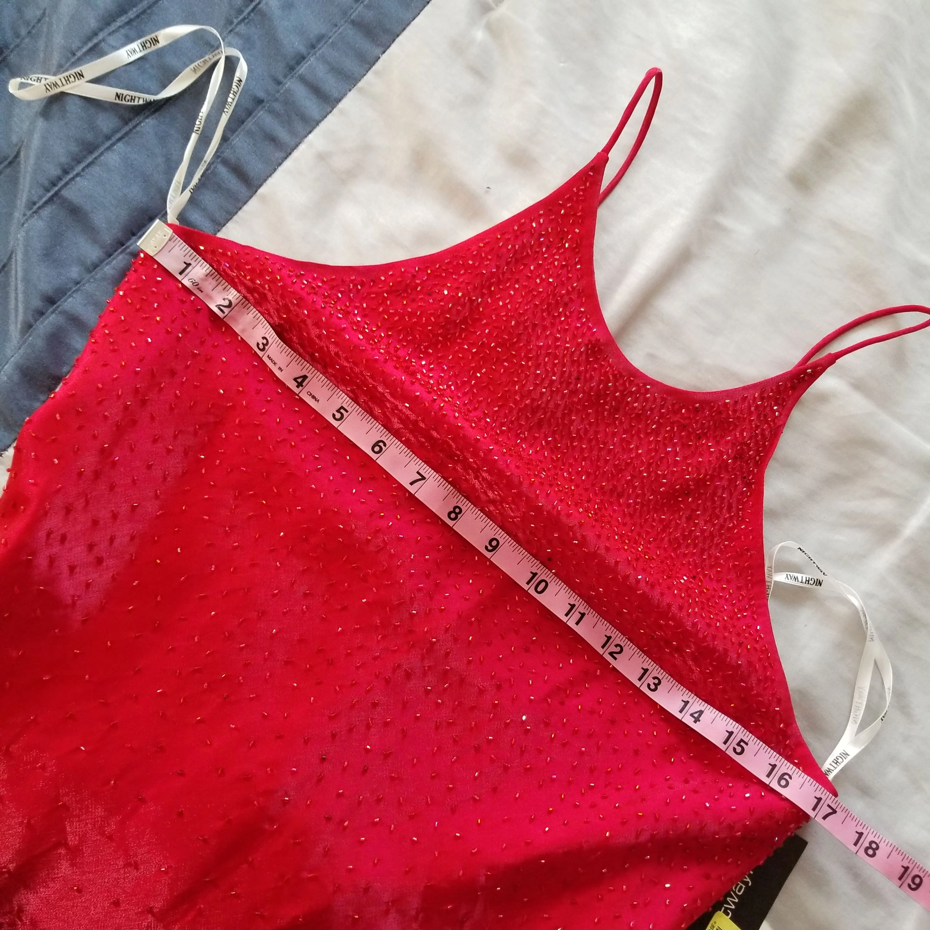 90s/00s Nwt Bias Cut Red Beaded Shimmer Gown With Shawl By Nightway - Image 5