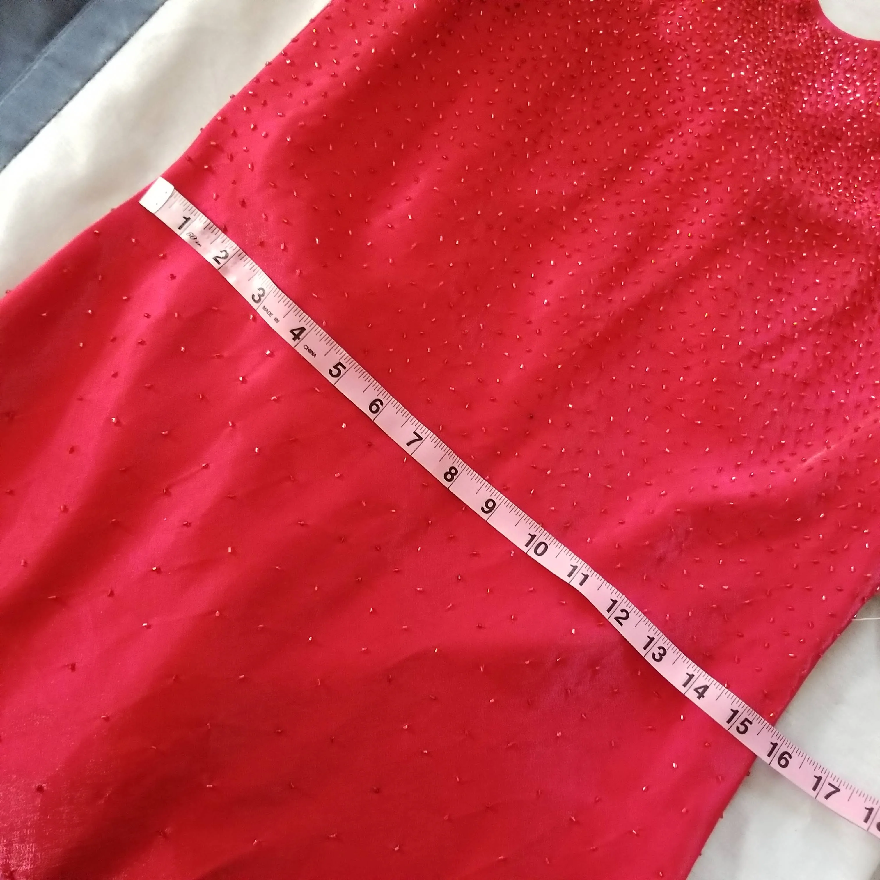 90s/00s Nwt Bias Cut Red Beaded Shimmer Gown With Shawl By Nightway - Image 6