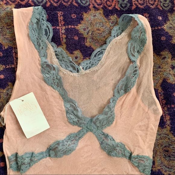 90s/00s Nwt Only Hearts Pink Mesh Blue Lace Camisole Top By Only Hearts - Image 3