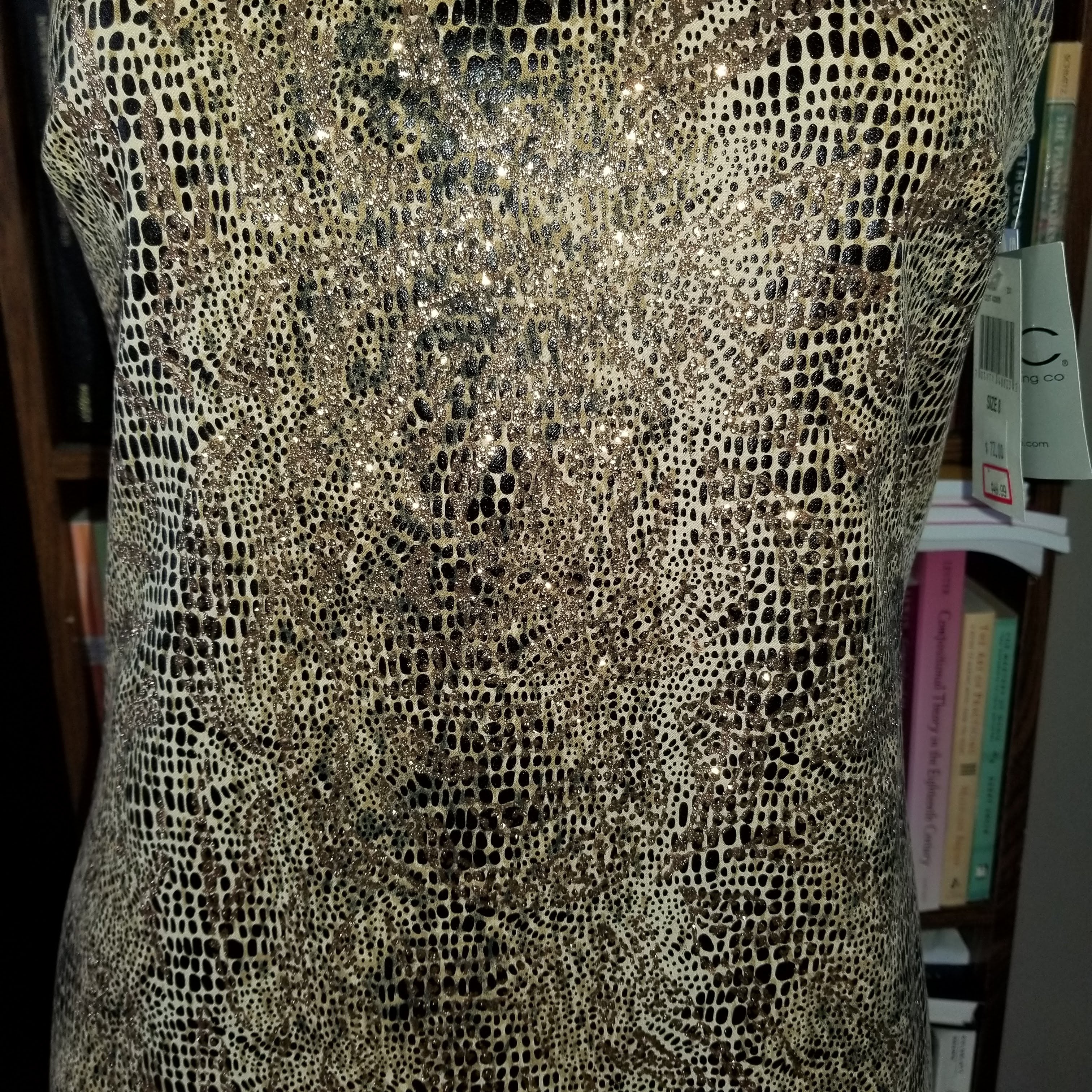 90s/00s Nwt Stretch Snakeskin Print Gold Glitter Dress By Cdc by Rampage - Image 3