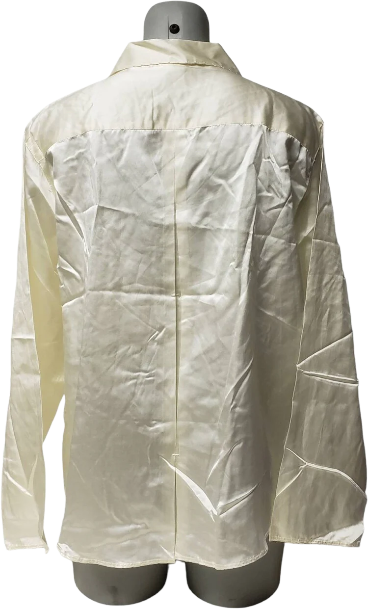 90s/00s Off White Silk Button Front Long Sleeve Pajama Top By Wintersilks - Image 2