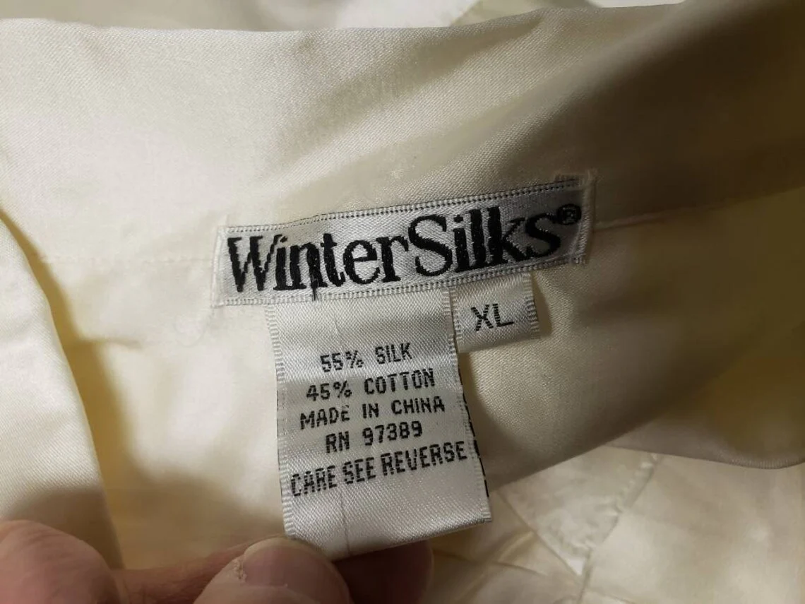 90s/00s Off White Silk Button Front Long Sleeve Pajama Top By Wintersilks - Image 6