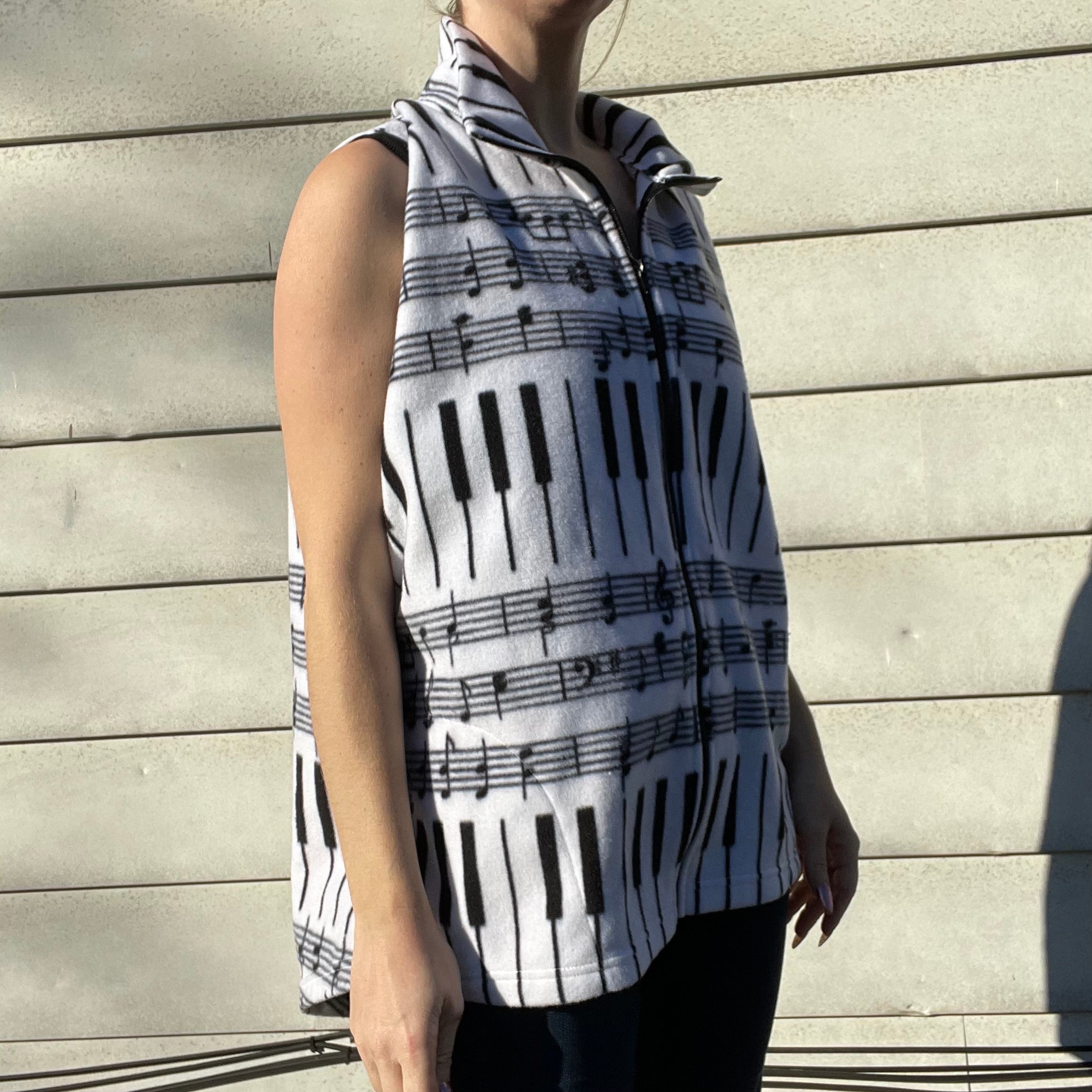 90s/00s Piano Zip Up Felt Vest With Pockets By Pfi - Image 6
