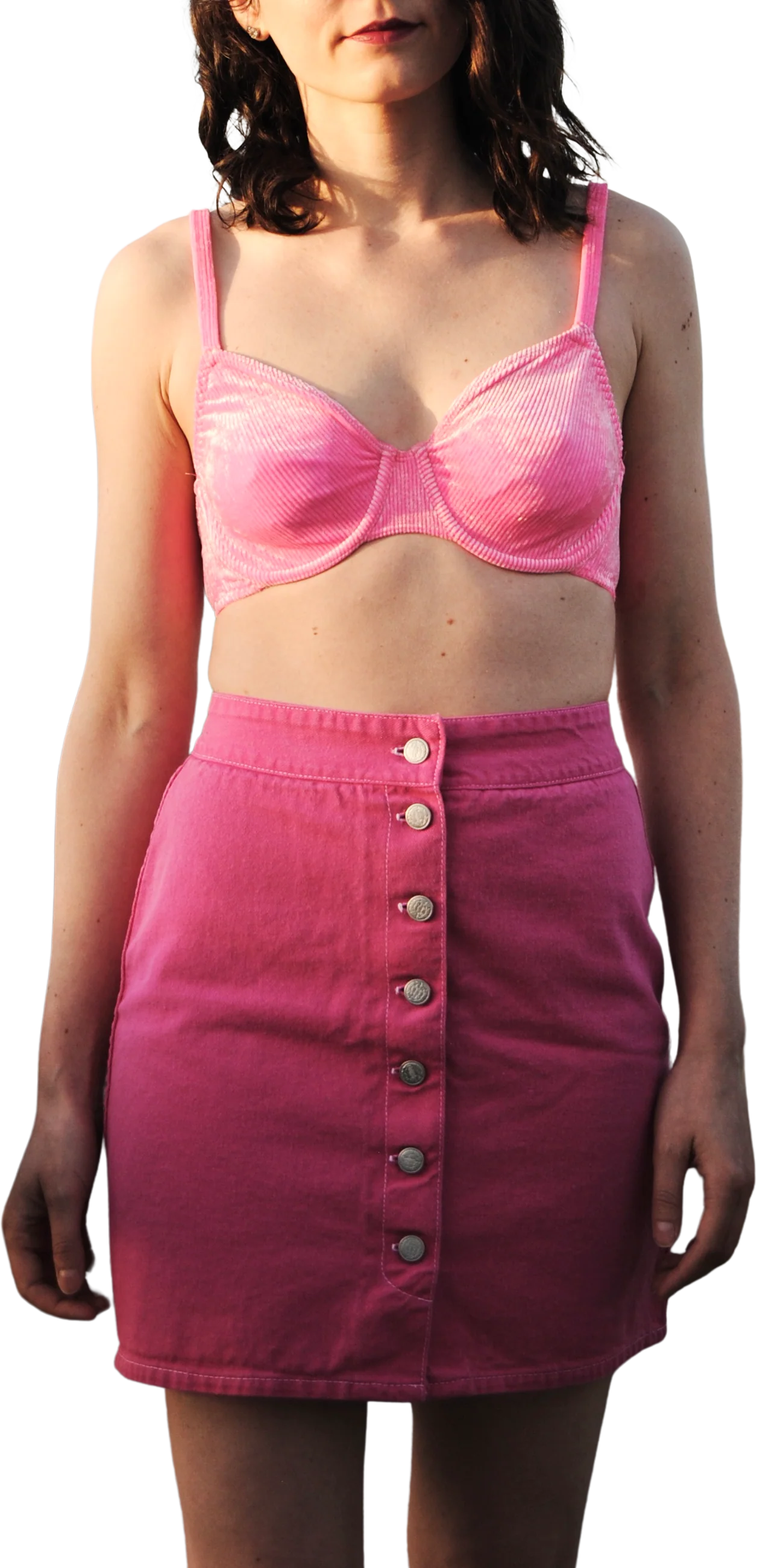 90s/00s Pink Denim Front Button Skirt By Enchante - Image 3