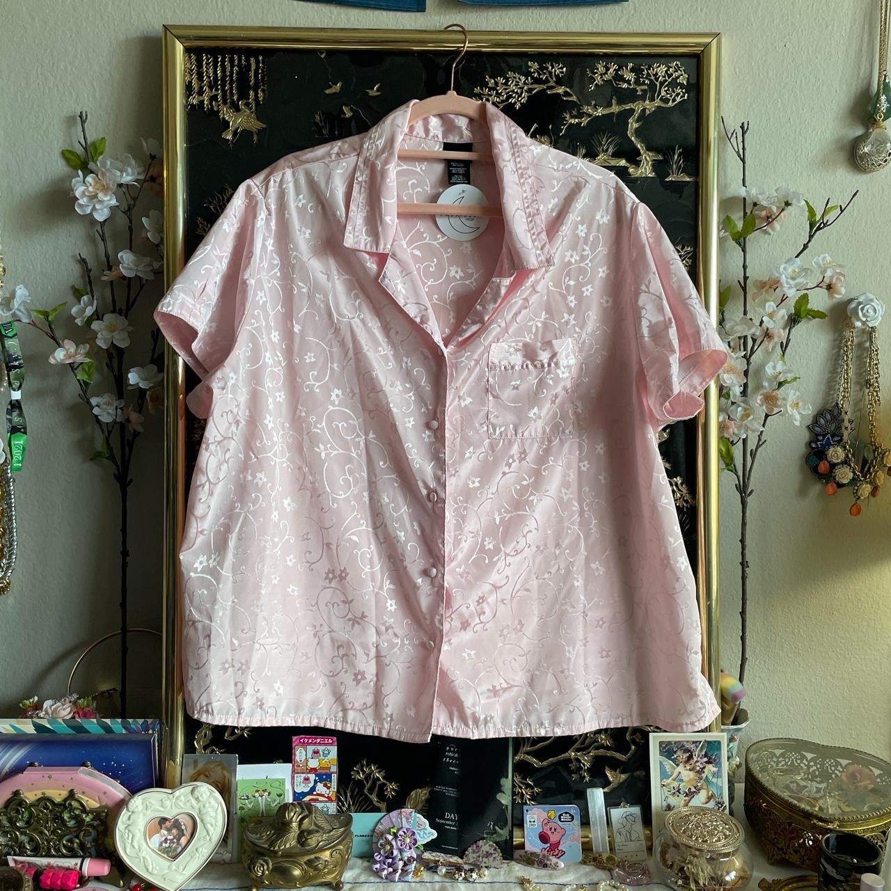 90s/00s Pink Floral Plus Size Volup Pajama Top Blouse - Image 3