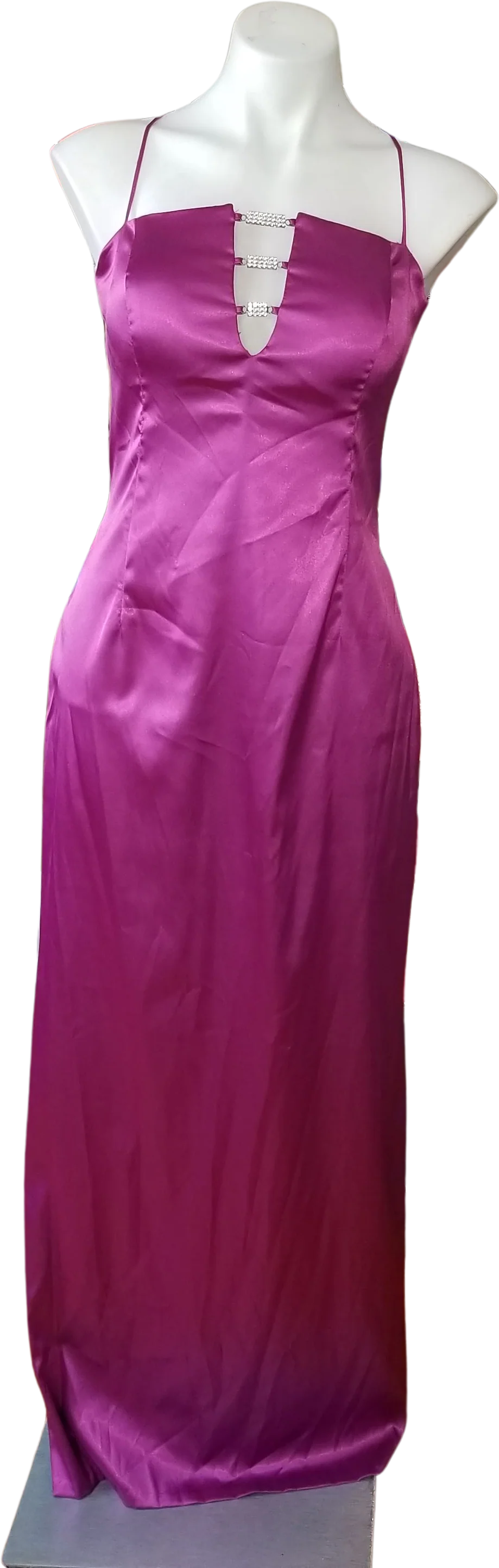 90s/00s Pink Stretch Tall Gown Crystal Detail By Nightway