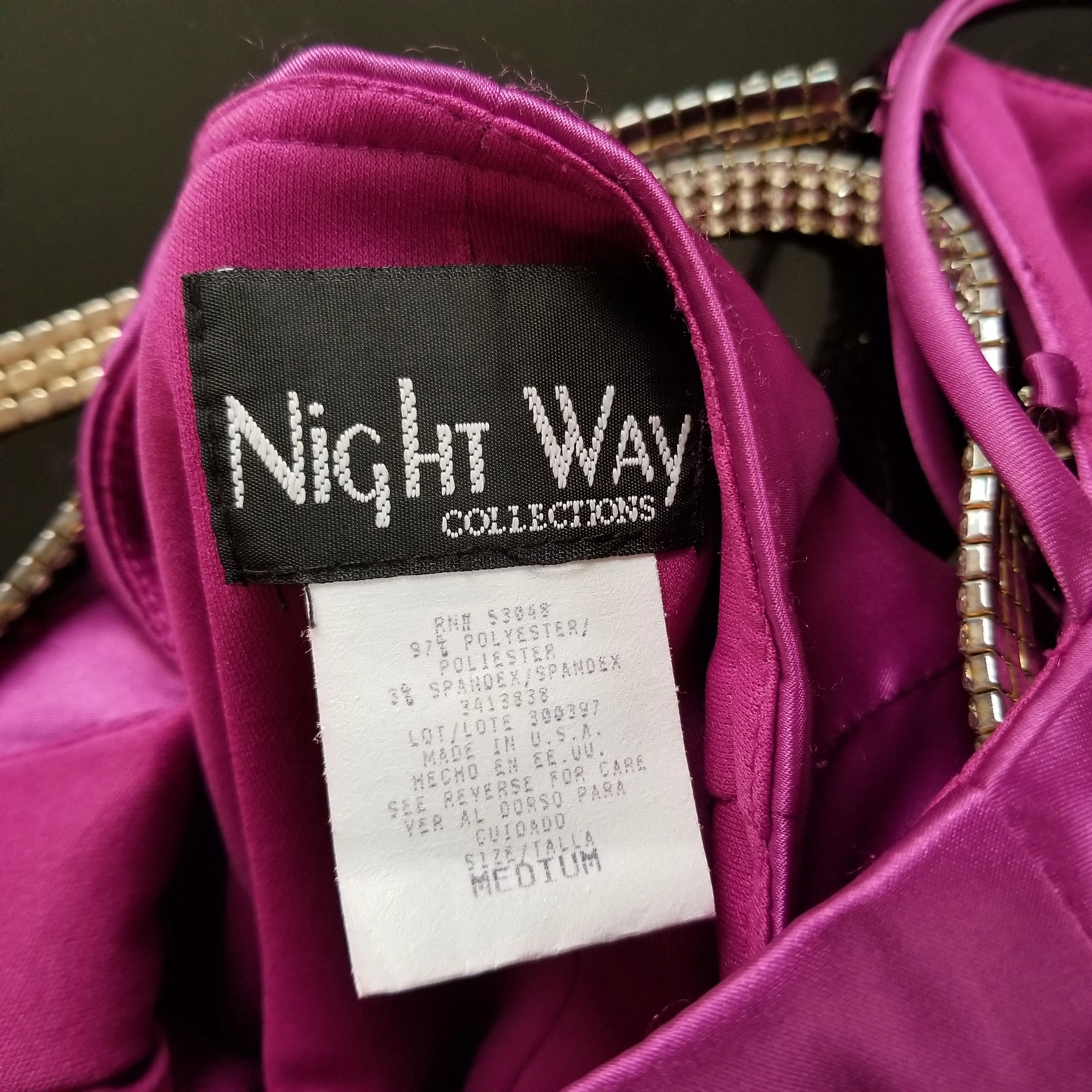 90s/00s Pink Stretch Tall Gown Crystal Detail By Nightway - Image 6