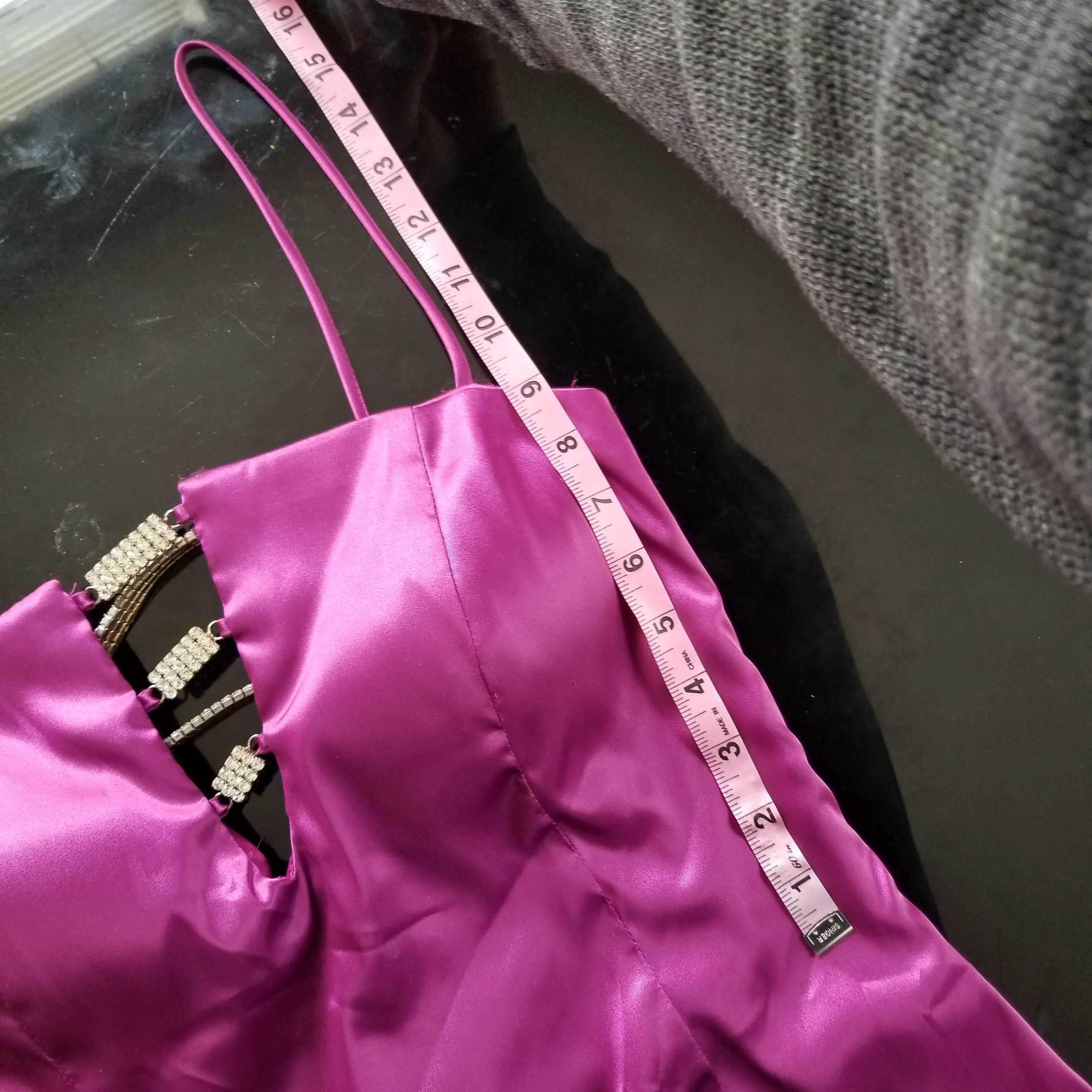 90s/00s Pink Stretch Tall Gown Crystal Detail By Nightway - Image 8