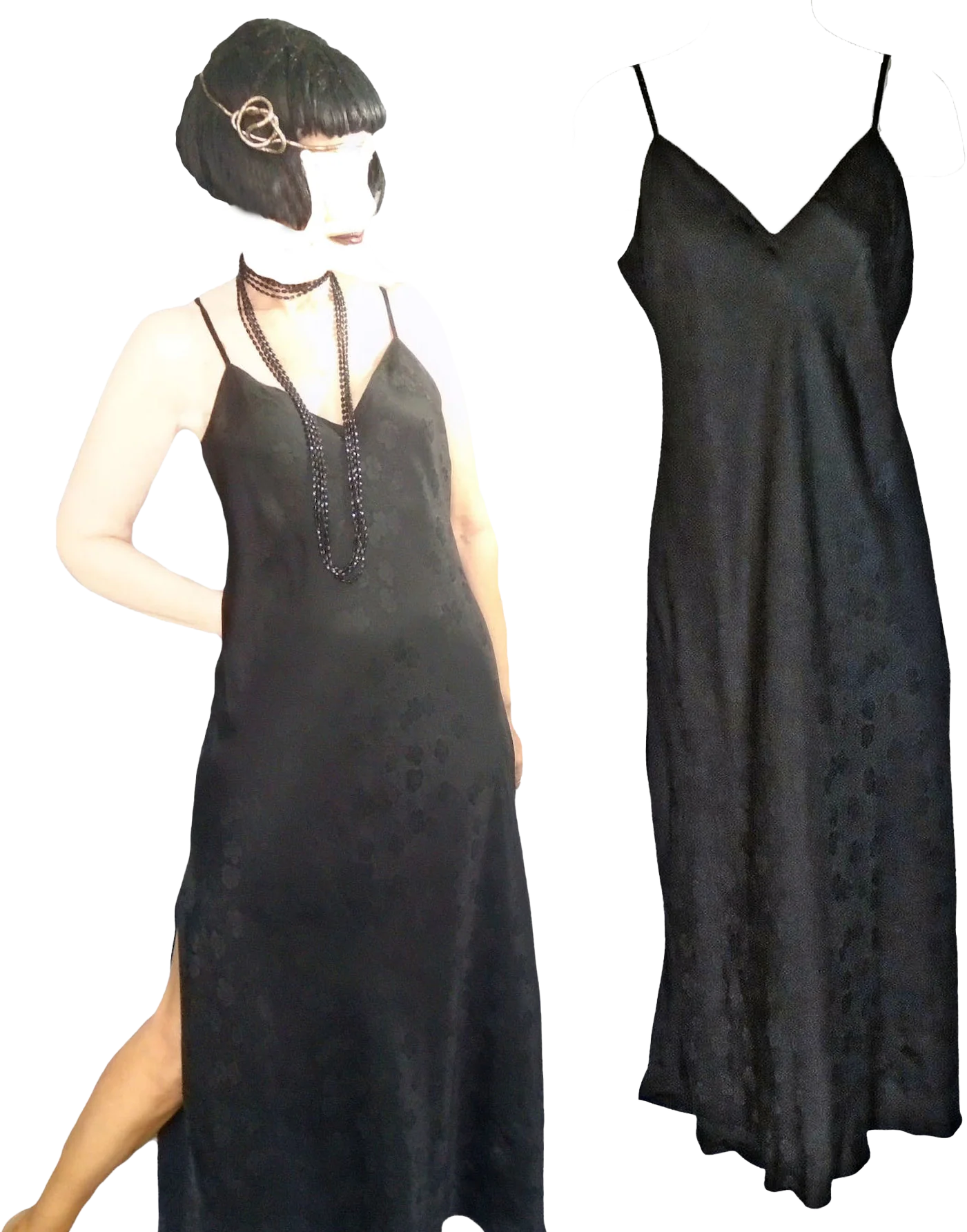 90s/00s Plus Size Black Silk Nightgown Retro Sexy Volup By August Silk