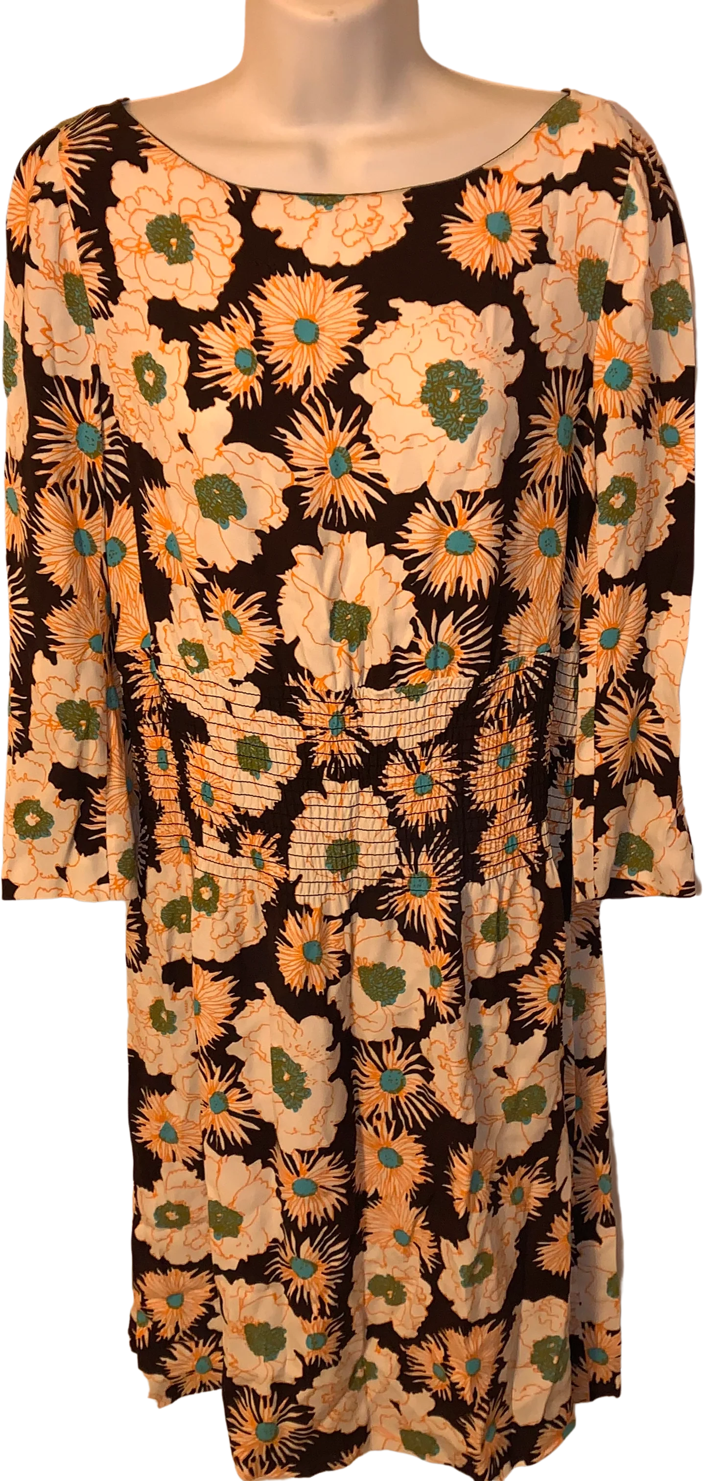 90s/00s Prada Size 40 Oversized Floral Print Smocked Dress By Prada