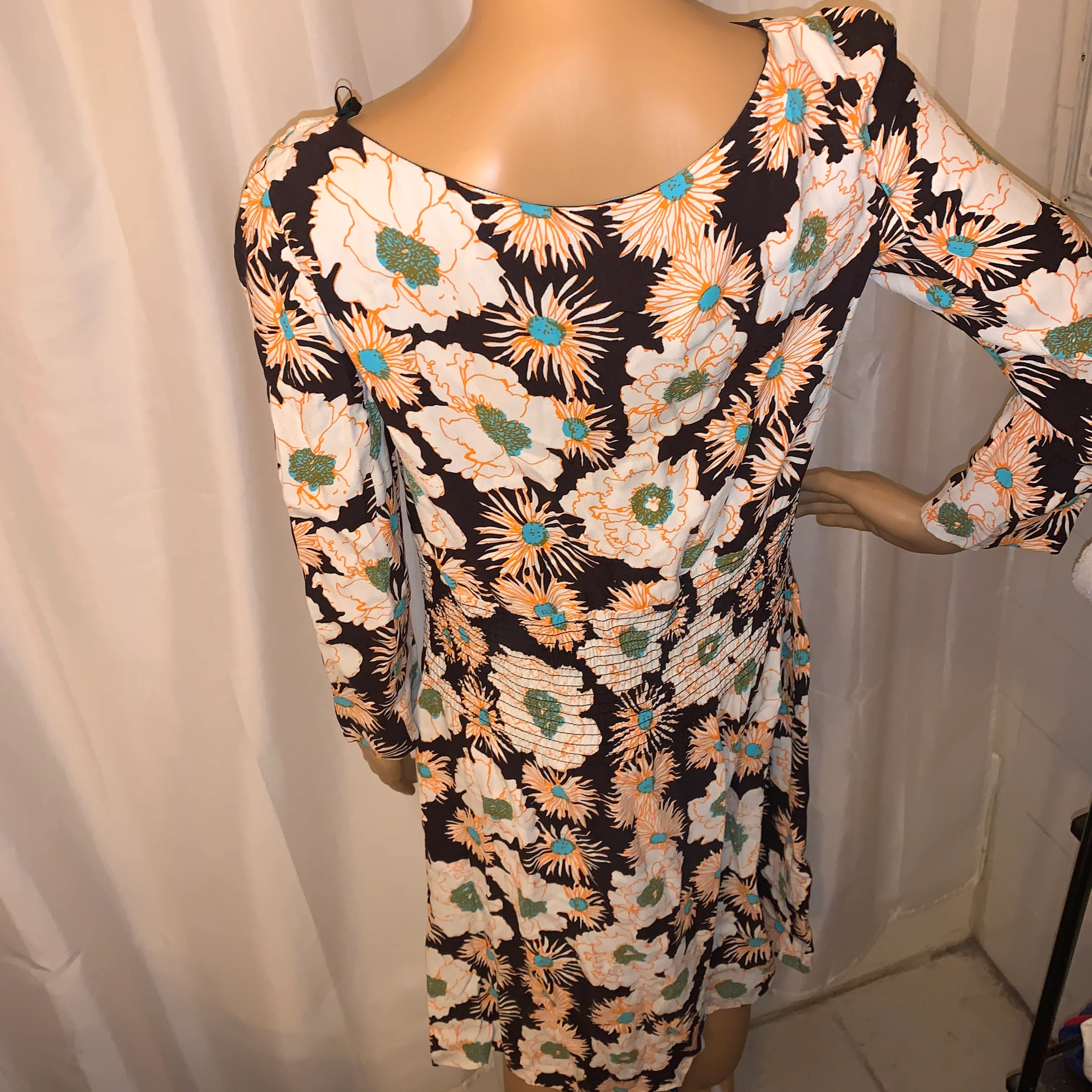 90s/00s Prada Size 40 Oversized Floral Print Smocked Dress By Prada - Image 14