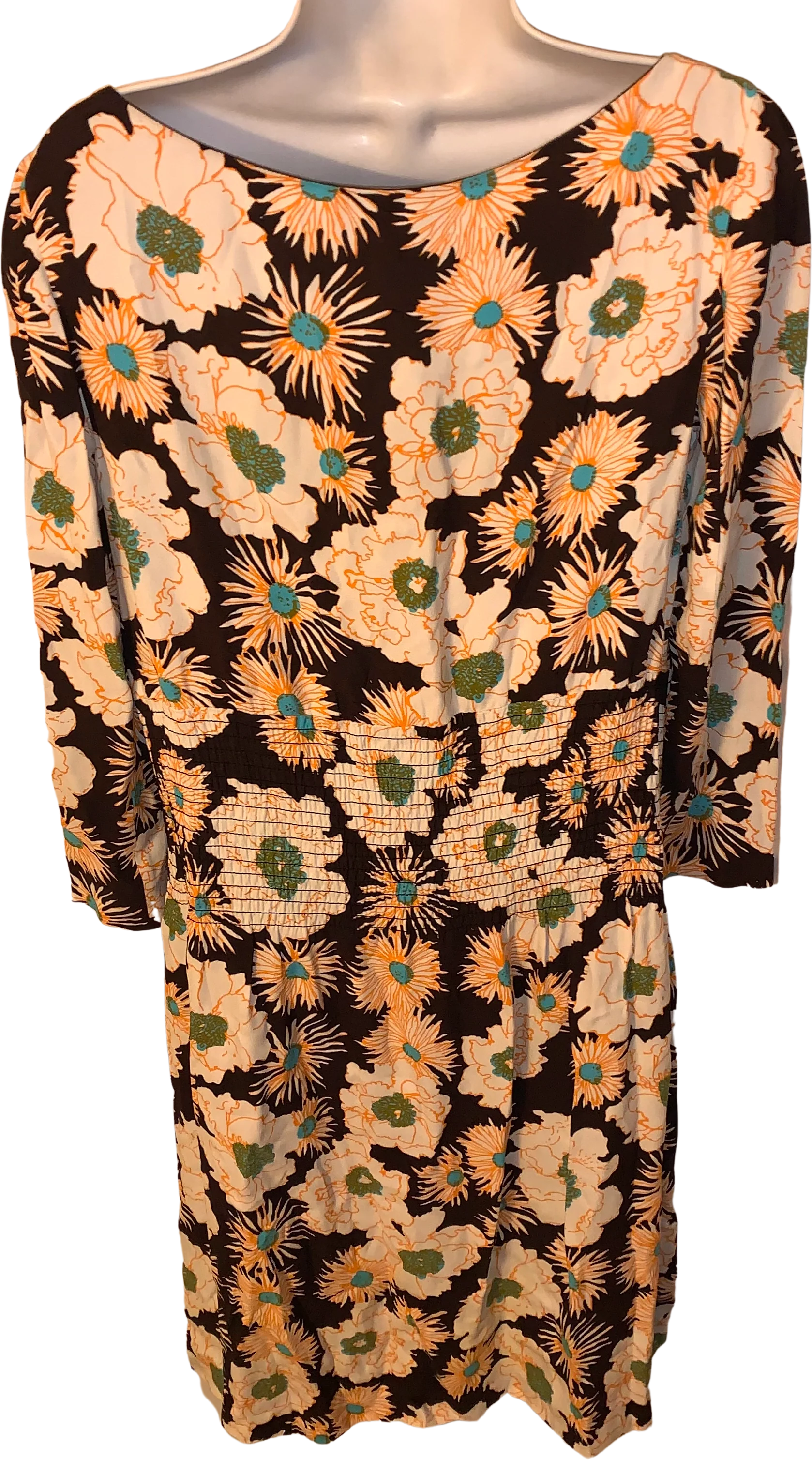 90s/00s Prada Size 40 Oversized Floral Print Smocked Dress By Prada - Image 2