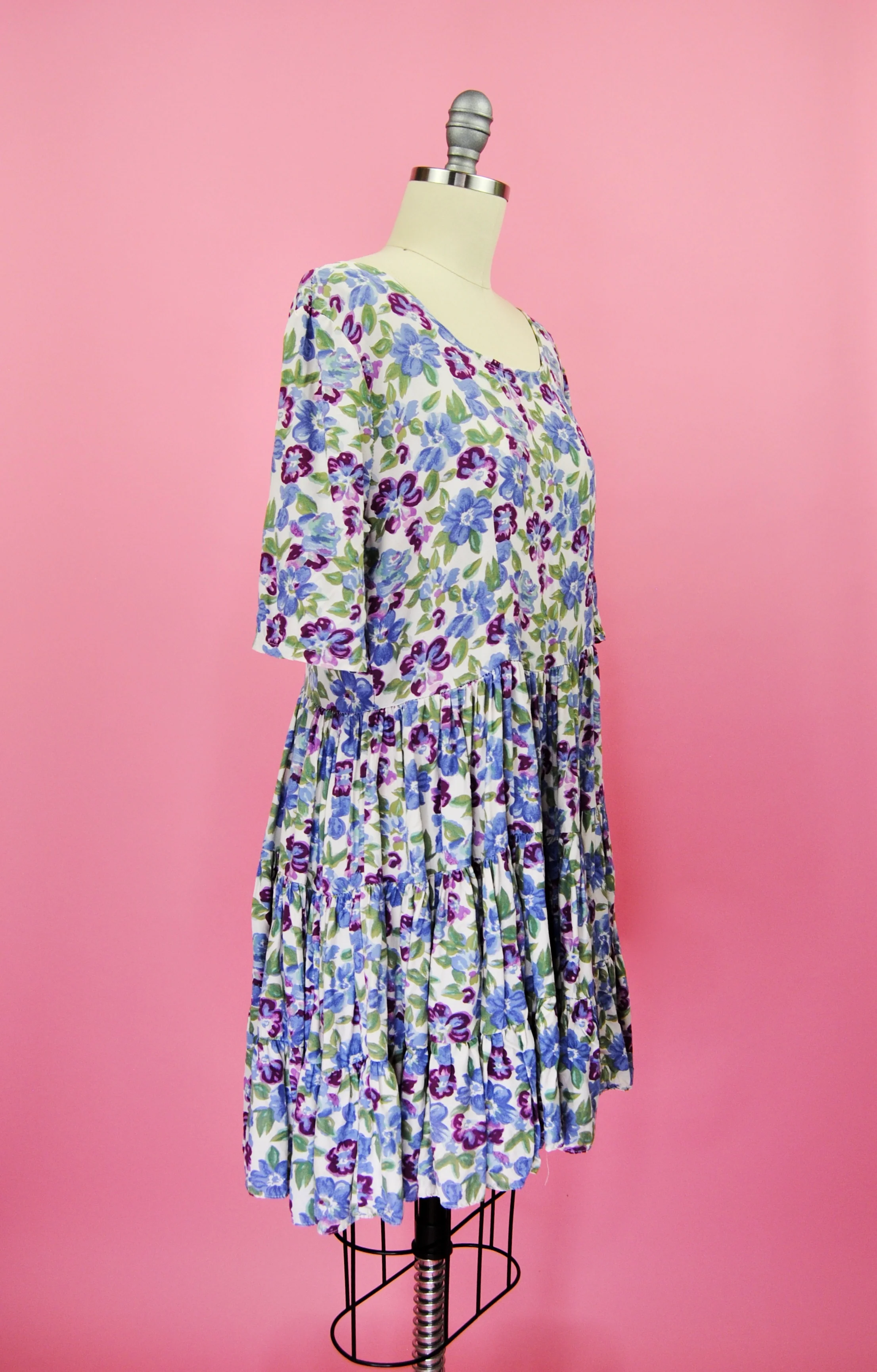 90s/00s Purple Floral Babydoll Dress By Rona - Image 11